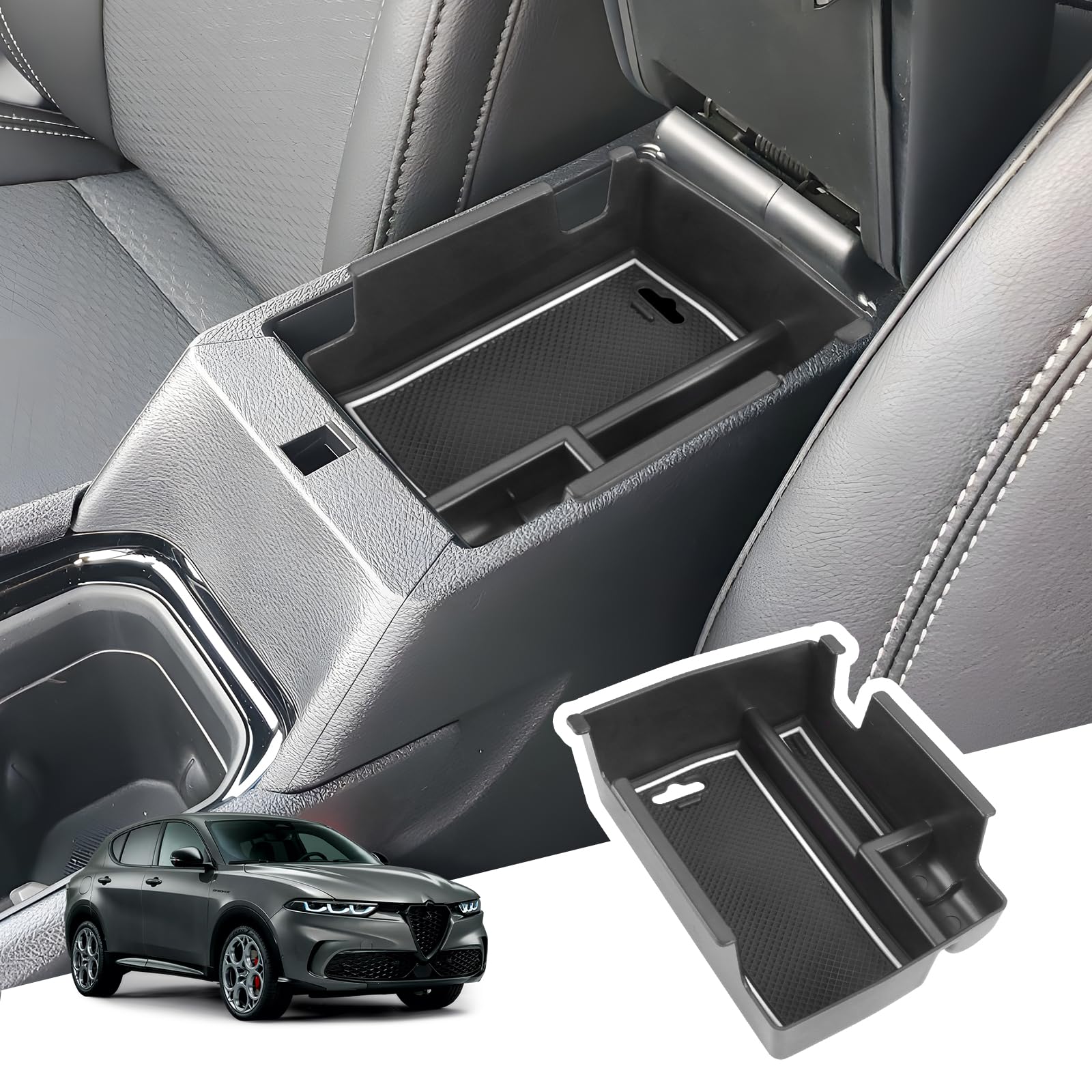 BIBIBO Mittelkonsole Organizer Kompatibel mit Alfa Romeo Tonale Hybrid/Plug-in-Hybrid 2022-2024, Aufbewahrungsbox, Konsole Organizer für die Armlehne, Auto Armlehnenablage Zubehör (Weiß) von BIBIBO