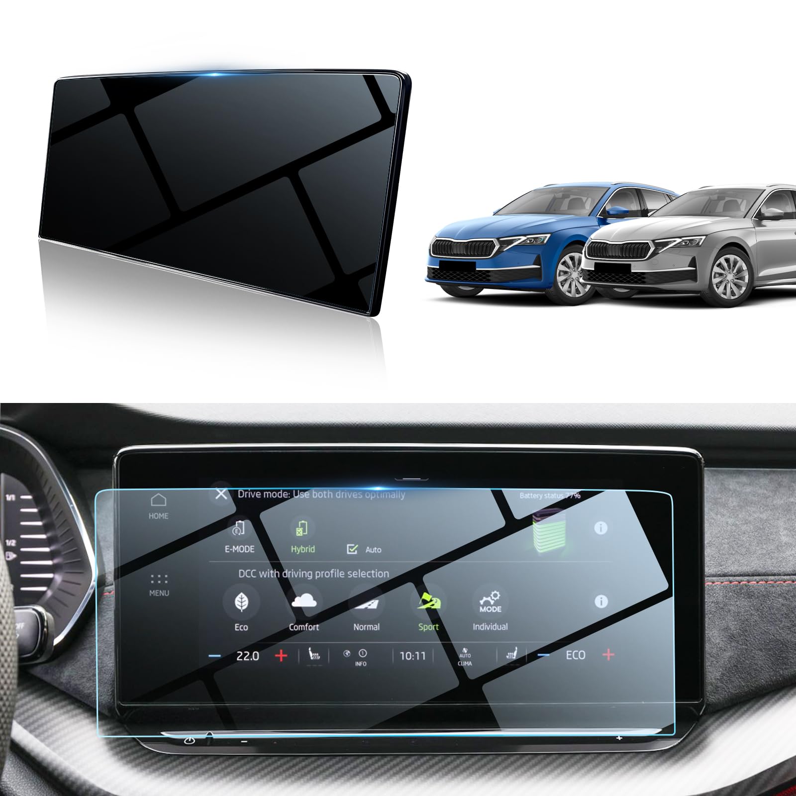 BIBIBO Octavia 4 Navigation Schutzfolie, Displayschutzfolie für 2020-2024 Skoda Octavia 4 IV MK4 RS Combi 10 Zoll infotainment Navi Display Touchscreen, 9H Gehärtetes Glas Displayschutzfolie von BIBIBO