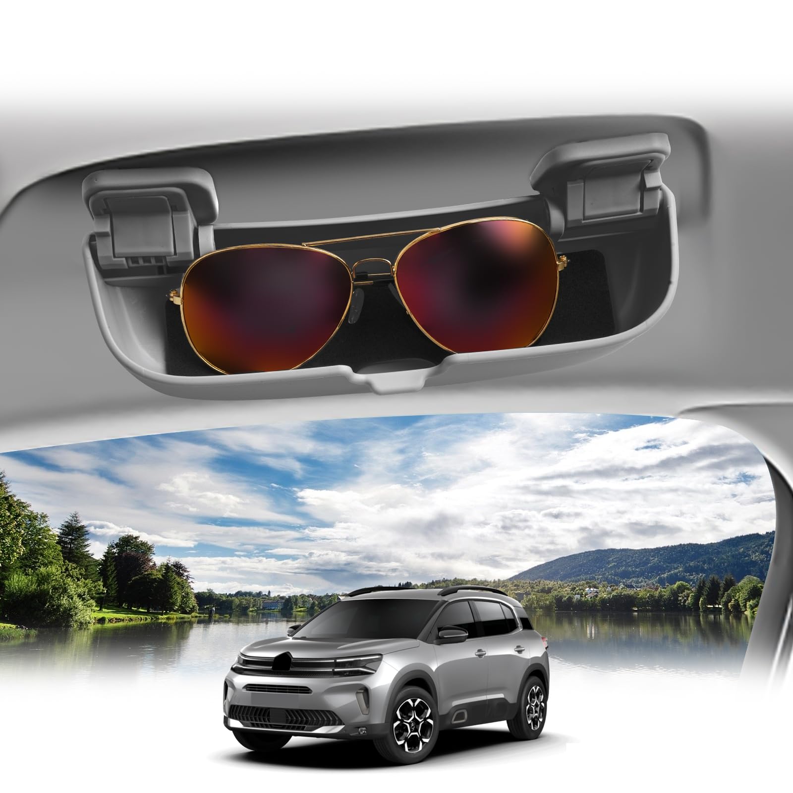 BIBIBO Sonnenbrillenhalter Brillenetui für Citroën C4 C5 X 2021-2024, Citroën C5 Aircross Brillenhalter, Auto Sonnenbrille Organizer, Brillen Halter, Auto Innenraum Zubehör (Grau) von BIBIBO