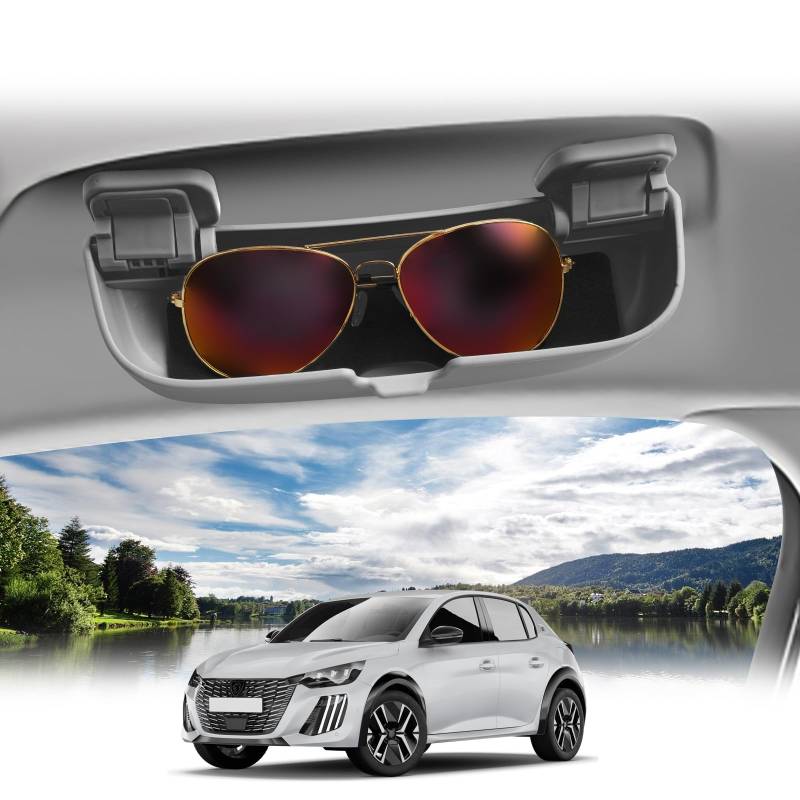 BIBIBO Sonnenbrillenhalter Brillenetui für Peugeot 208 e-208 Peugeot 2008 e-2008 2019-2024, Peugeot Brillenhalter, Auto Sonnenbrille Organizer, Brillen Halter, Auto Innenraum Zubehör (Grau) von BIBIBO