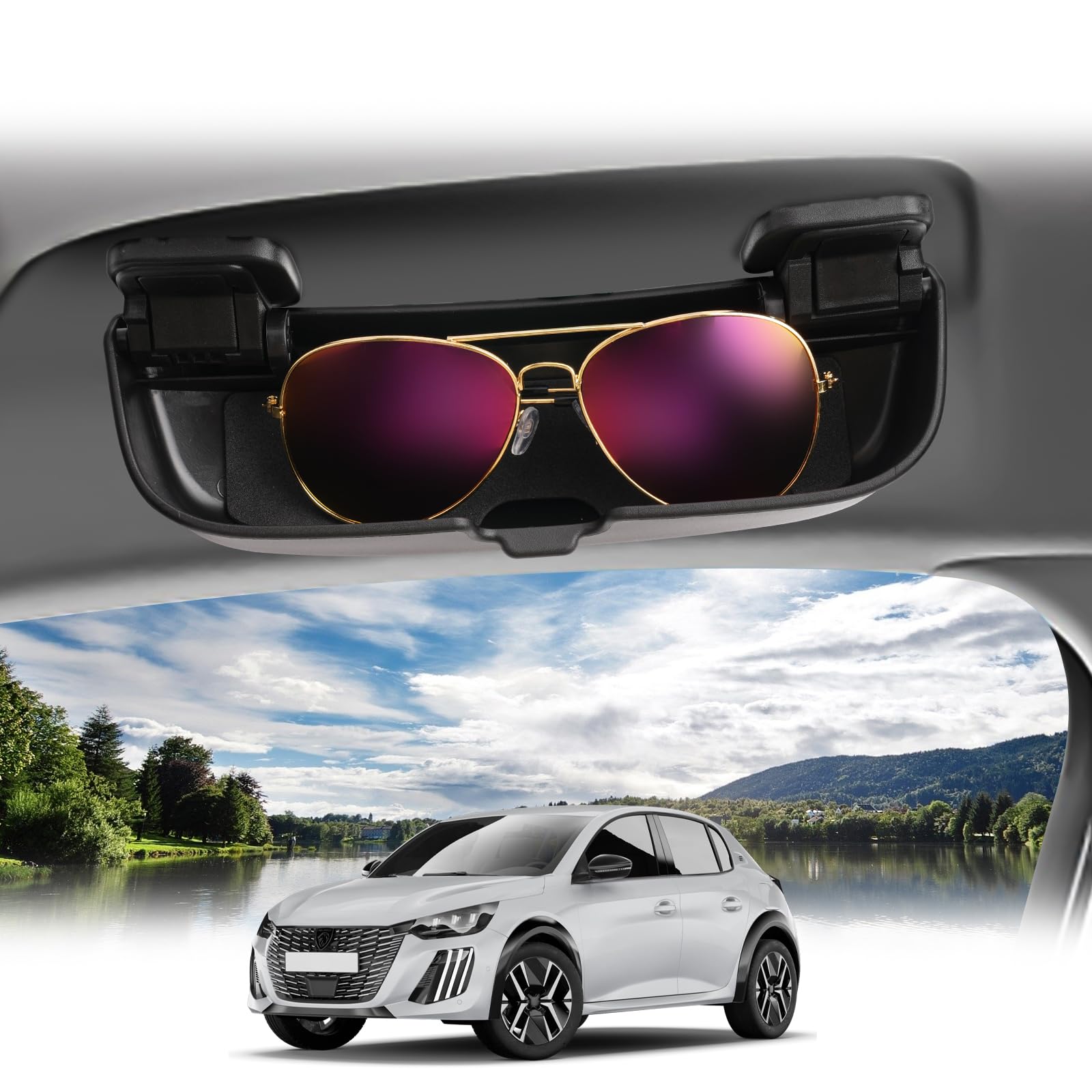 BIBIBO Sonnenbrillenhalter Brillenetui für Peugeot 208 e-208 Peugeot 2008 e-2008 2019-2024, Peugeot Brillenhalter, Auto Sonnenbrille Organizer, Brillen Halter, Auto Innenraum Zubehör (Schwarz) von BIBIBO