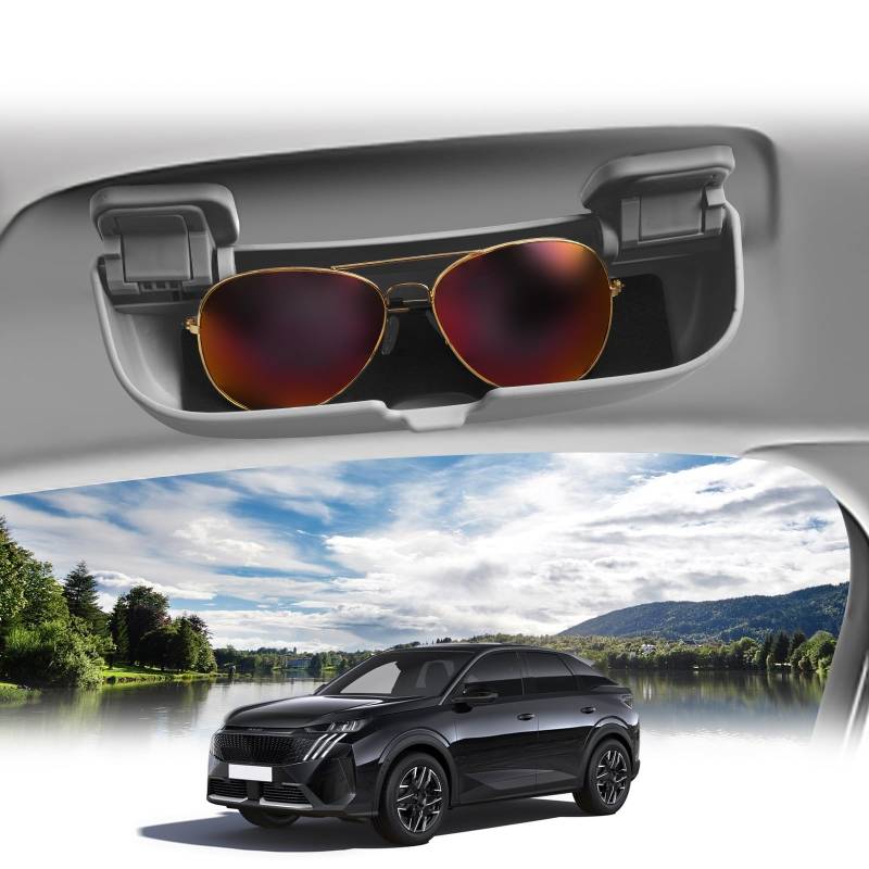 BIBIBO Sonnenbrillenhalter Brillenetui für Peugeot 3008 Peugeot 5008 2016-2024, Peugeot Brillenhalter, Auto Sonnenbrille Organizer, Brillen Halter, Auto Innenraum Zubehör (Grau) von BIBIBO