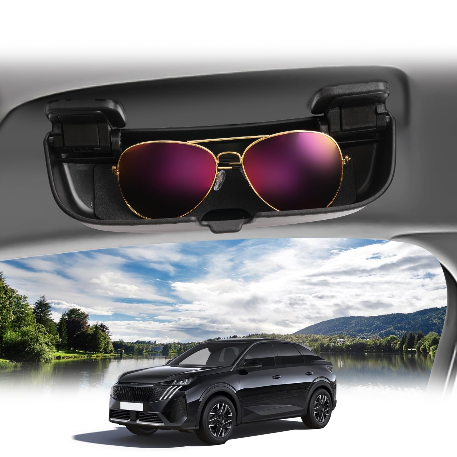 BIBIBO Sonnenbrillenhalter Brillenetui für Peugeot 3008 Peugeot 5008 2016-2024, Peugeot Brillenhalter, Auto Sonnenbrille Organizer, Brillen Halter, Auto Innenraum Zubehör (Schwarz) von BIBIBO