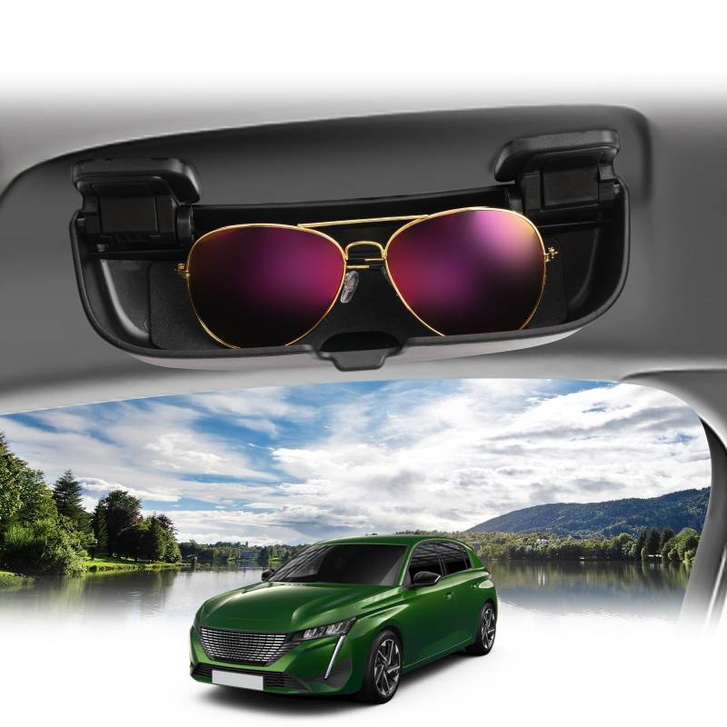 BIBIBO Sonnenbrillenhalter Brillenetui für Peugeot 308 508 SW GT GT Line GTI Hybrid 2014-2024, Peugeot Brillenhalter, Auto Sonnenbrille Organizer, Brillen Halter, Auto Innenraum Zubehör (Schwarz) von BIBIBO