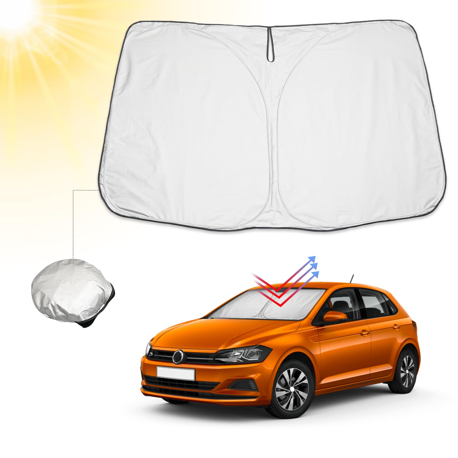 BIBIBO VW Polo VI Frontscheibenabdeckung, Auto Abdeckung kompatibel mit VW Polo MK6 ab 2020, Auto Sonnenschutz für Frontscheibe Faltbar, Sonnenblende gegen UV-Strahlen von BIBIBO