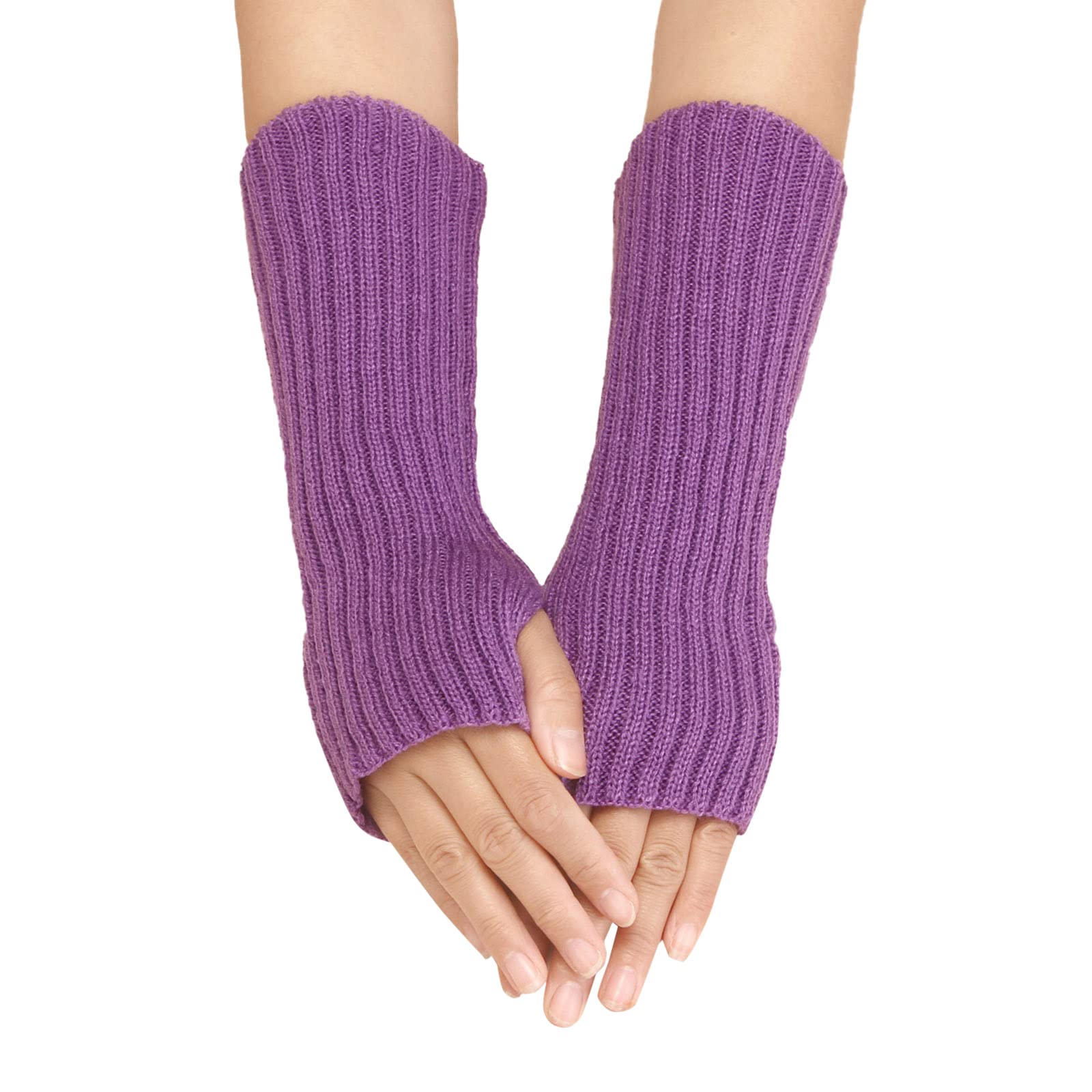 BIBOKAOKE Fingerlose Handschuhe Damen Einfarbig Handstulpen Weicher Strickhandschuhe Ohne Finger Halbfinger Winterhandschuhe Mode Warme Handgelenk Armstulpen Pulswärmer oder Stulpen mit Daumenloch von BIBOKAOKE