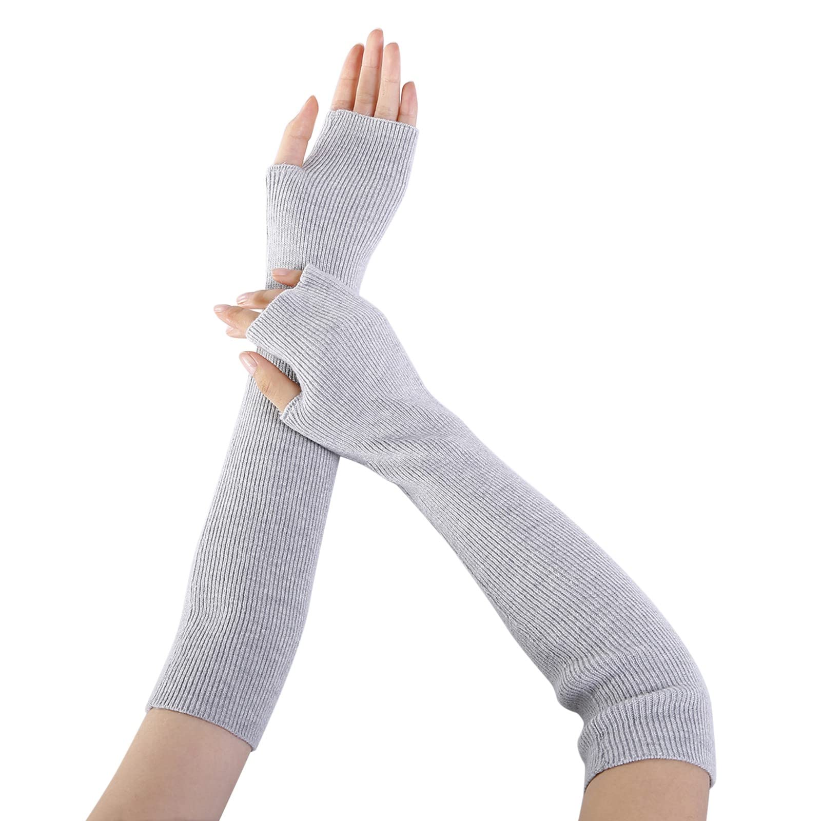 BIBOKAOKE Fingerlose Handschuhe Damen Einfarbig Handstulpen Weicher Strickhandschuhe Ohne Finger Halbfinger Winterhandschuhe Mode Warme Handgelenk Armstulpen Pulswärmer oder Stulpen mit Daumenloch von BIBOKAOKE