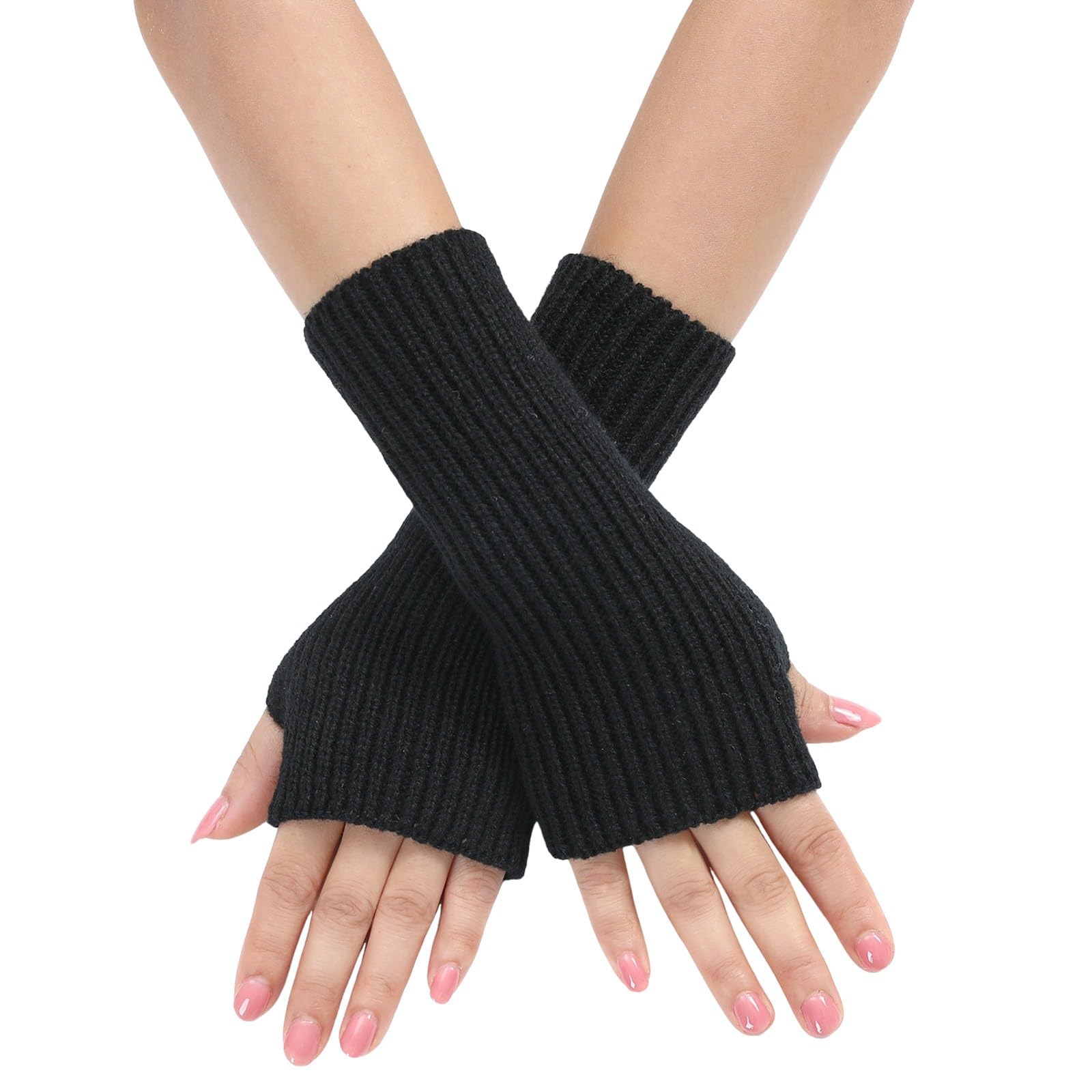 BIBOKAOKE Fingerlose Handschuhe Damen Einfarbig Handstulpen Weicher Strickhandschuhe Ohne Finger Halbfinger Winterhandschuhe Mode Warme Handgelenk Armstulpen Pulswärmer oder Stulpen mit Daumenloch von BIBOKAOKE