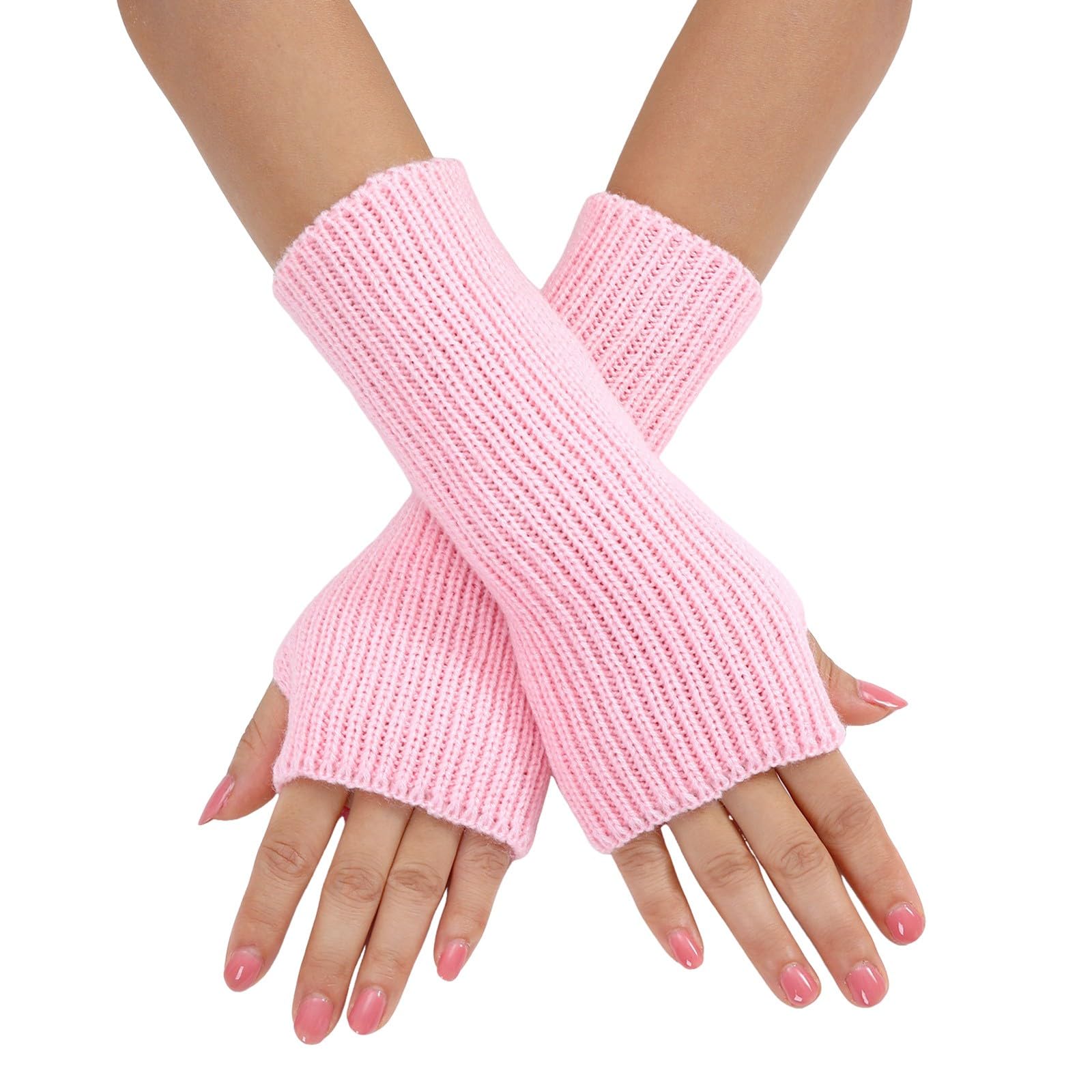 BIBOKAOKE Fingerlose Handschuhe Damen Einfarbig Handstulpen Weicher Strickhandschuhe Ohne Finger Halbfinger Winterhandschuhe Mode Warme Handgelenk Armstulpen Pulswärmer oder Stulpen mit Daumenloch von BIBOKAOKE