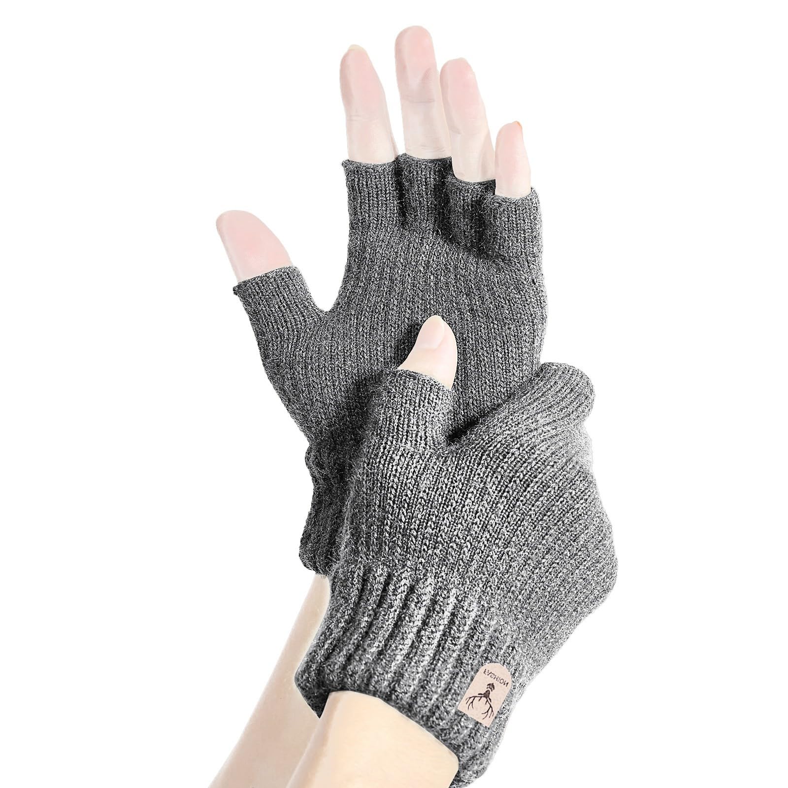 BIBOKAOKE Fingerlose Handschuhe Damen Halbfinger-Handschuh Winter Warme Strickhandschuhe Thermo Fingerlose Handschuhe Weich Flauschig Winterhandschuhe Touchscreen Gloves Modische Lederhandschuhe von BIBOKAOKE