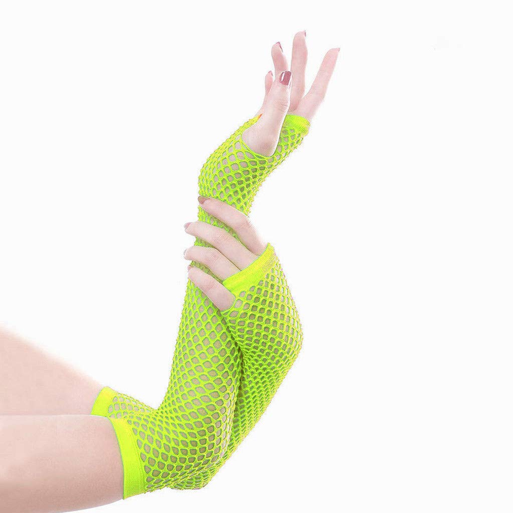 BIBOKAOKE Fingerlose Handschuhe Damen Netzhandschuhe Tüll Nylon Fischnetz Handschuhe Lang und Kurz Damen Fingerless Gloves 80er-Jahre Vintage Party Disco Maskerade Kostüm Zubehör Cosplay Accessories von BIBOKAOKE