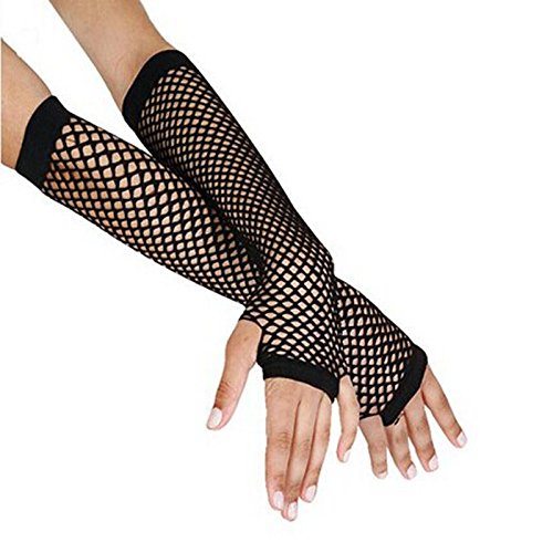 BIBOKAOKE Fingerlose Handschuhe Damen Netzhandschuhe Tüll Nylon Fischnetz Handschuhe Lang und Kurz Damen Fingerless Gloves 80er-Jahre Vintage Party Disco Maskerade Kostüm Zubehör Cosplay Accessories von BIBOKAOKE