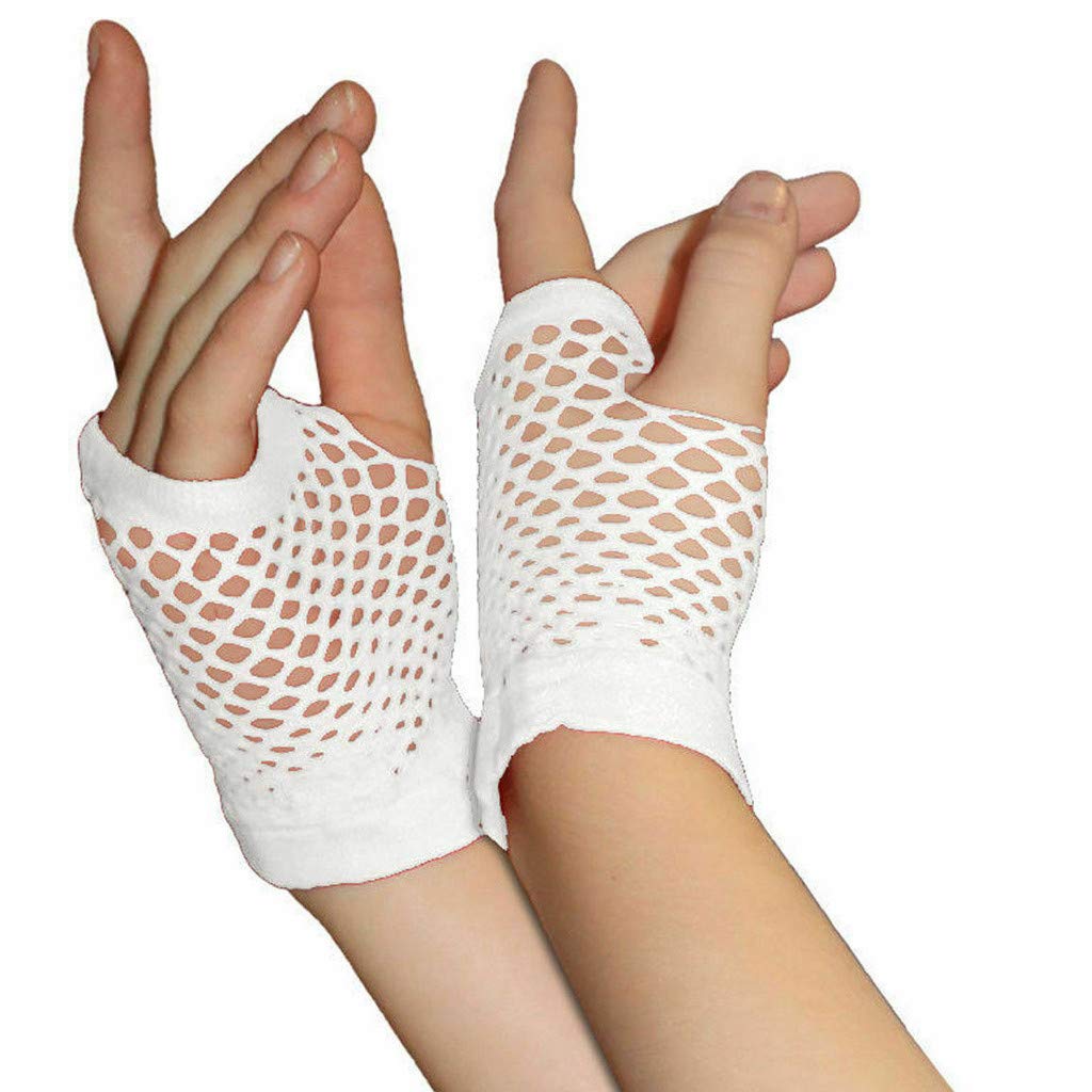 BIBOKAOKE Fingerlose Handschuhe Damen Netzhandschuhe Tüll Nylon Fischnetz Handschuhe Lang und Kurz Damen Fingerless Gloves 80er-Jahre Vintage Party Disco Maskerade Kostüm Zubehör Cosplay Accessories von BIBOKAOKE