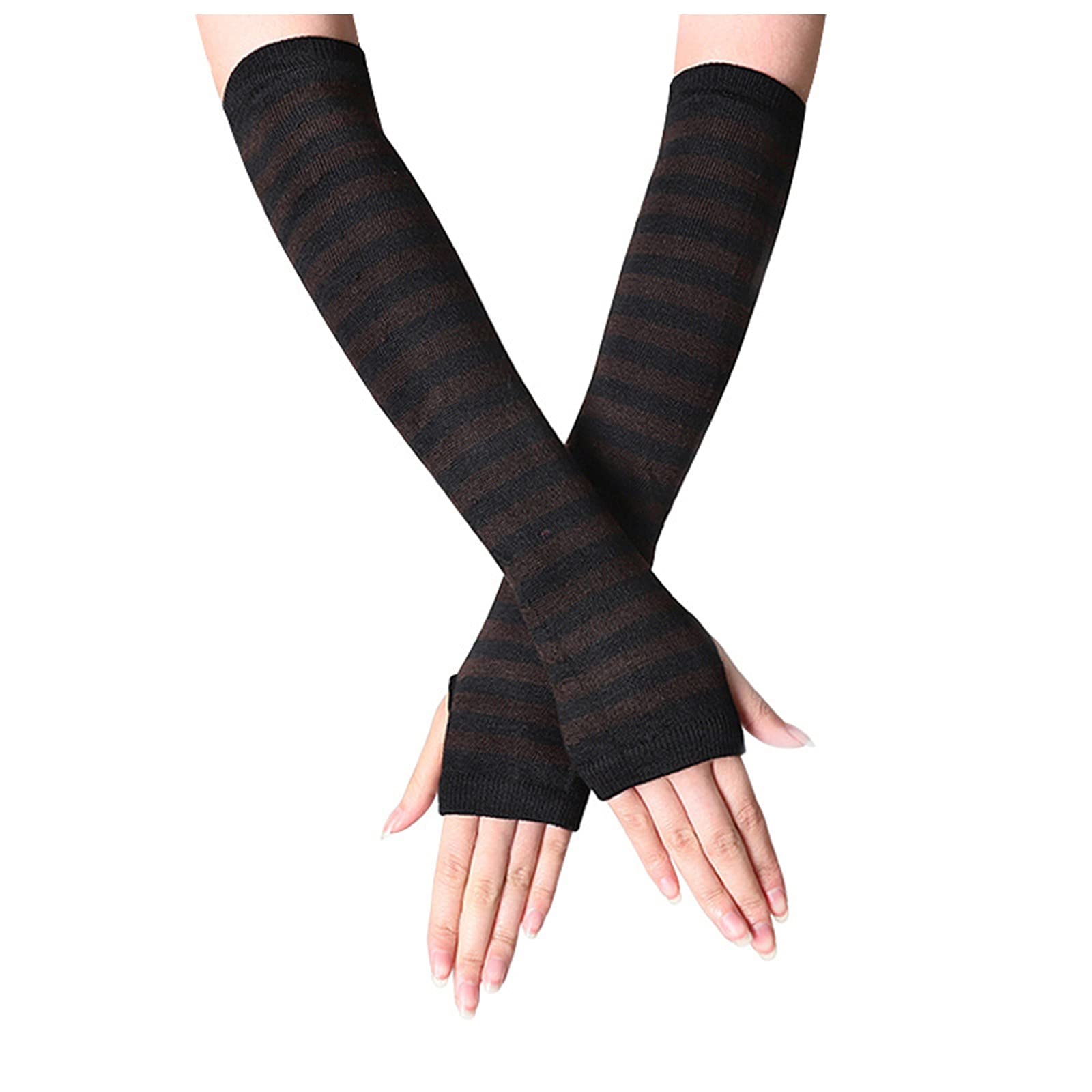 BIBOKAOKE Fingerlose Handschuhe Damen Y2k Gestreift Strickhandschuhe Armwärmer für Frauen Lange Streifen Winterhandschuhe Daumenloch Dehnbare Handschuhe Armstulpen Winter Fäustlinge Halbfinger Gloves von BIBOKAOKE