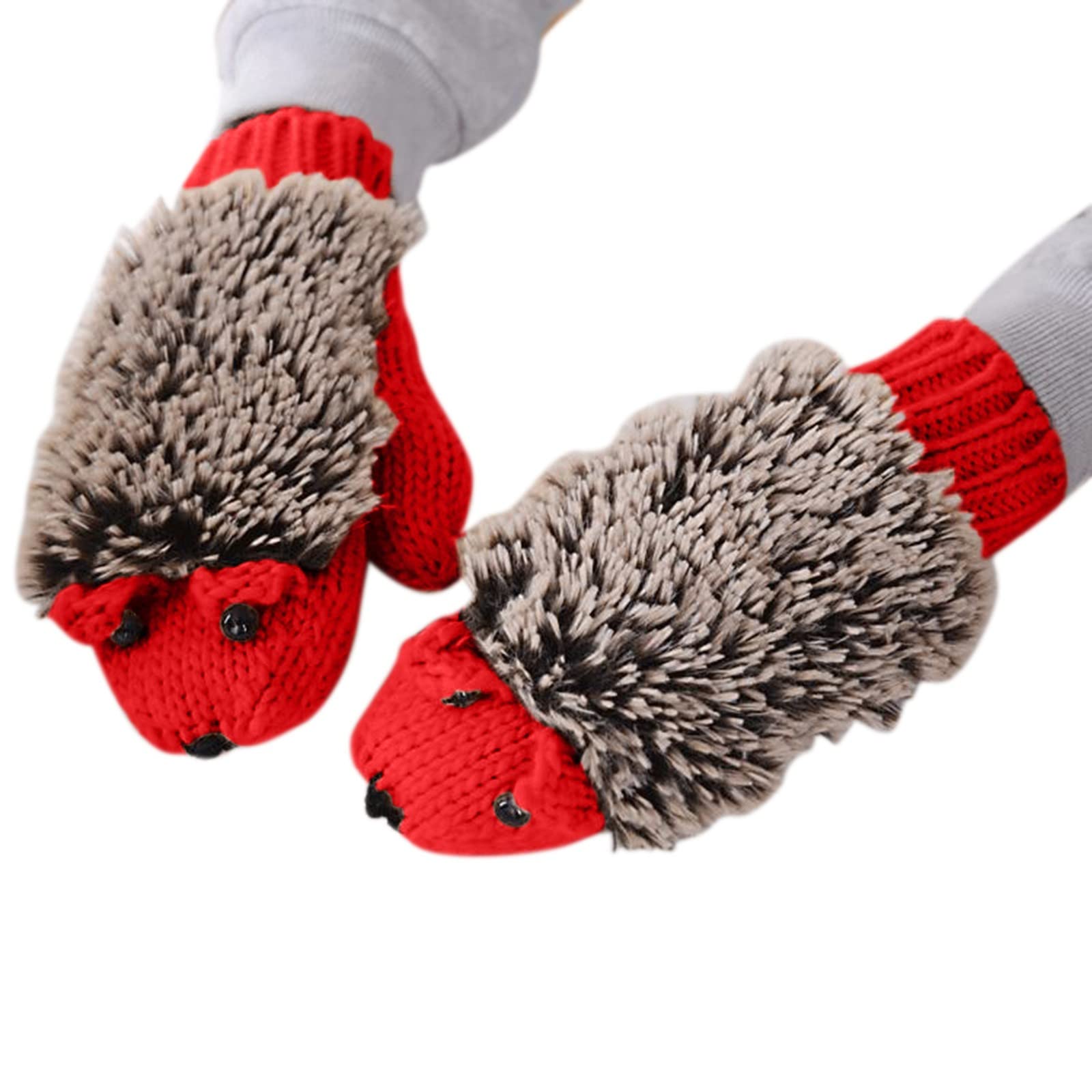 BIBOKAOKE Thermo Handschuhe Damen Winterhandschuhe Warme Handschuhe mit Gefütterte Strickhandschuhe Elastische Bündchen Fingerhandschuhe Igel Fäustlinge Cartoon Tier Handschuhe Plüsch Skihandschuhe von BIBOKAOKE