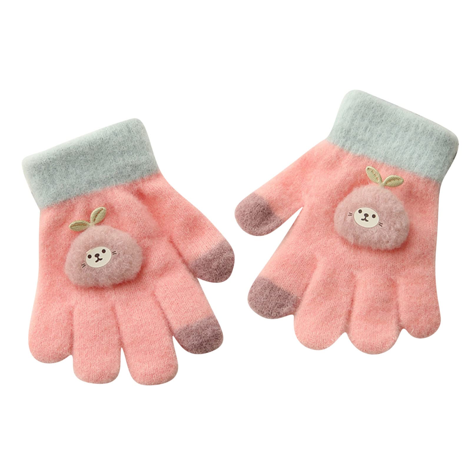 BIBOKAOKE Thermo Handschuhe Kinder Dicke Strickhandschuhe Stretch Vollfinger Kinderhandschuhe Warme Zauberhandschuhe mit Schnur Winterhandschuhe Schön Cartoon Handschuhe für Mädchen Jungen Unisex von BIBOKAOKE