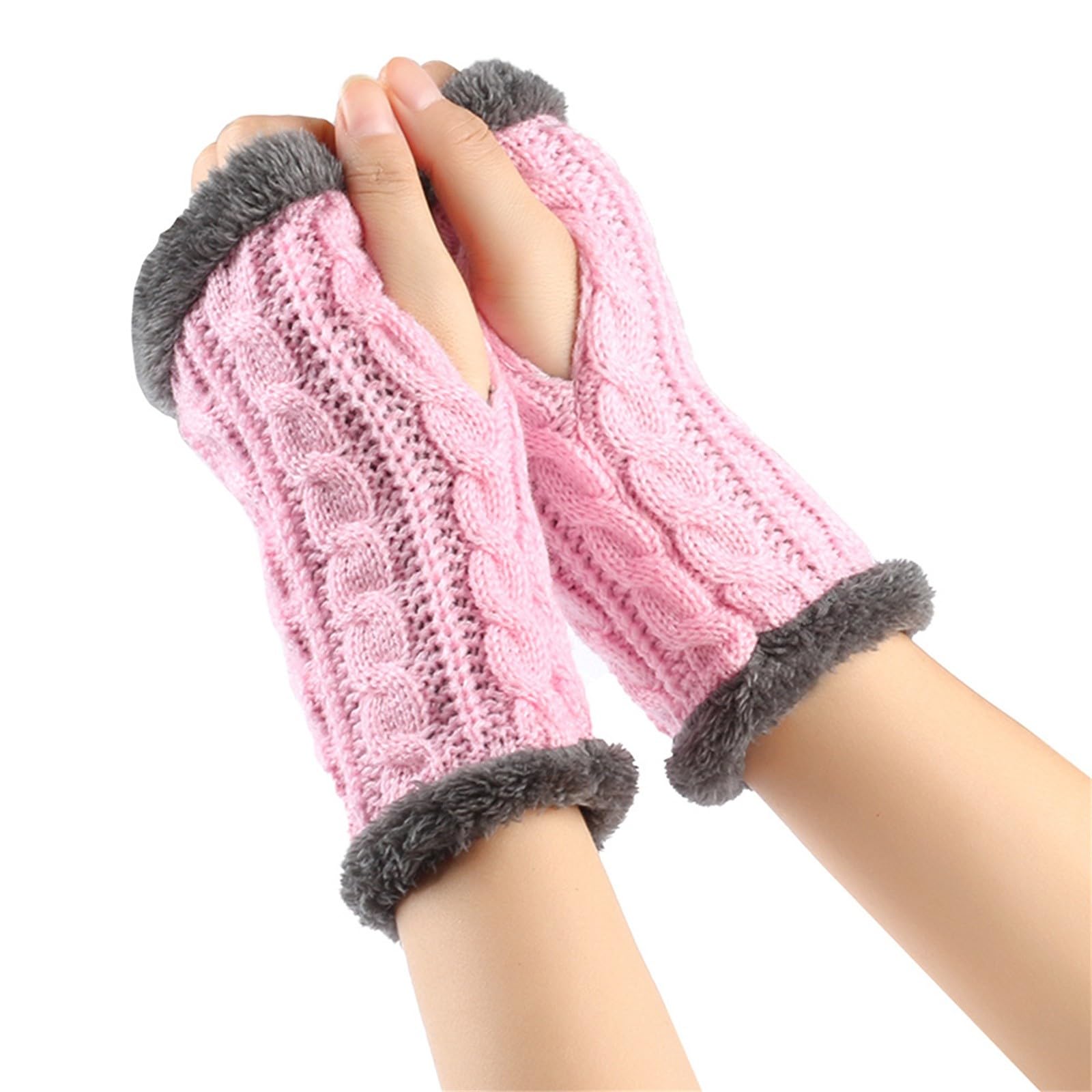 Fingerlose Handschuhe Damen Winter Y2K Warm Armstulpen Strickhandschuhe Verdickte Plüschhandschuhe Outdoor Wintersporthandschuhe Thermo Fleece Handschuhe Elegant Gestrickte Handschuhe Handwärmer von BIBOKAOKE