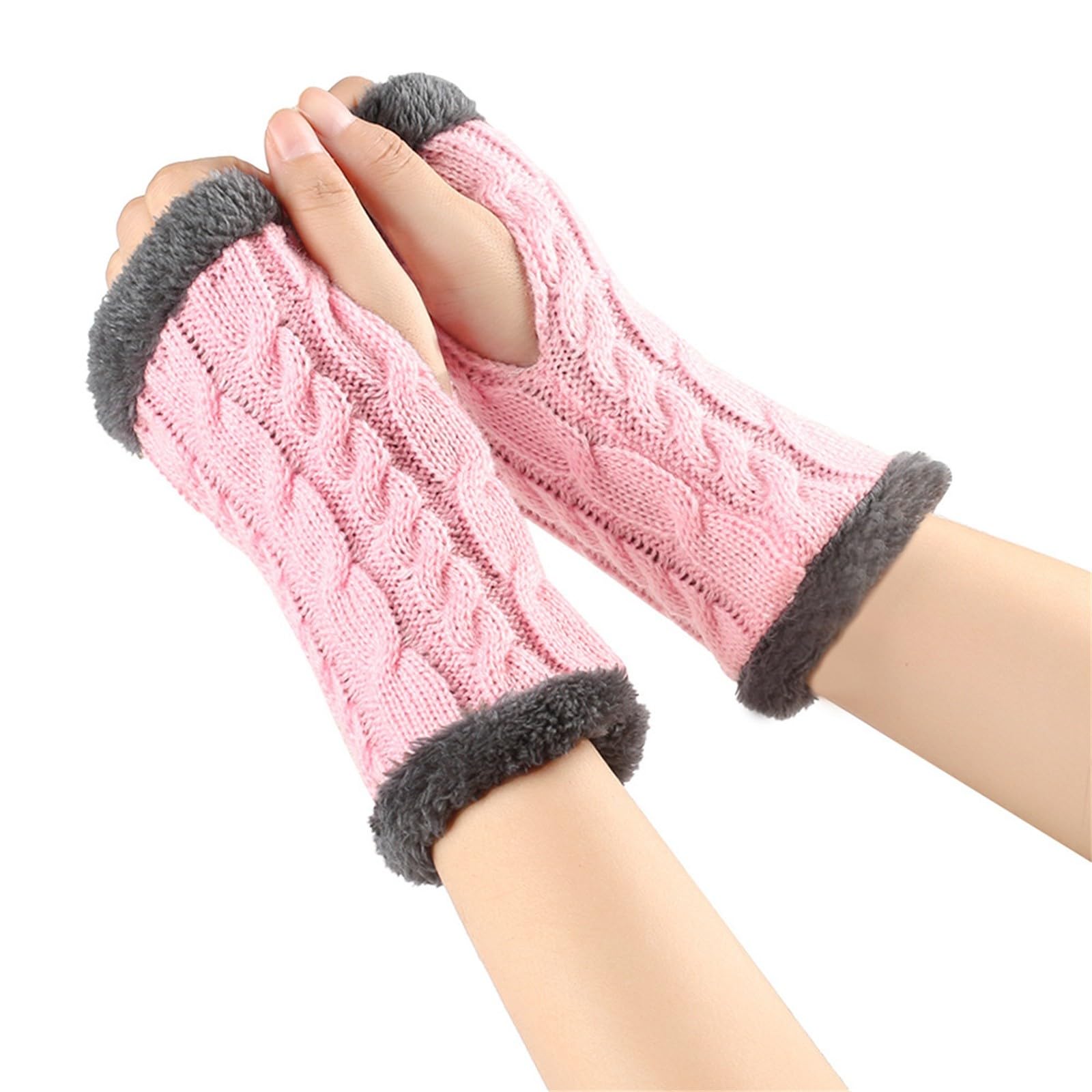 Fingerlose Handschuhe Damen Winter Y2K Warm Armstulpen Strickhandschuhe Verdickte Plüschhandschuhe Outdoor Wintersporthandschuhe Thermo Fleece Handschuhe Elegant Gestrickte Handschuhe Handwärmer von BIBOKAOKE