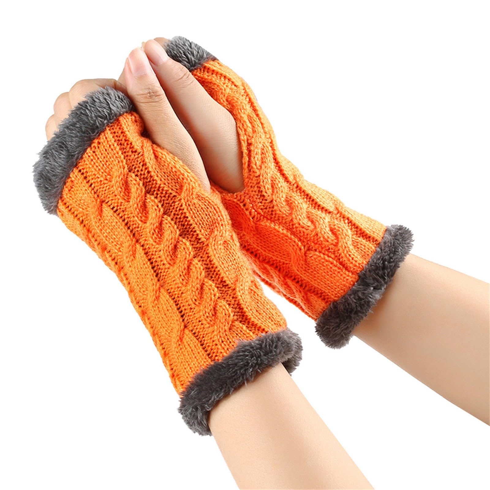 Fingerlose Handschuhe Damen Winter Y2K Warm Armstulpen Strickhandschuhe Verdickte Plüschhandschuhe Outdoor Wintersporthandschuhe Thermo Fleece Handschuhe Elegant Gestrickte Handschuhe Handwärmer von BIBOKAOKE