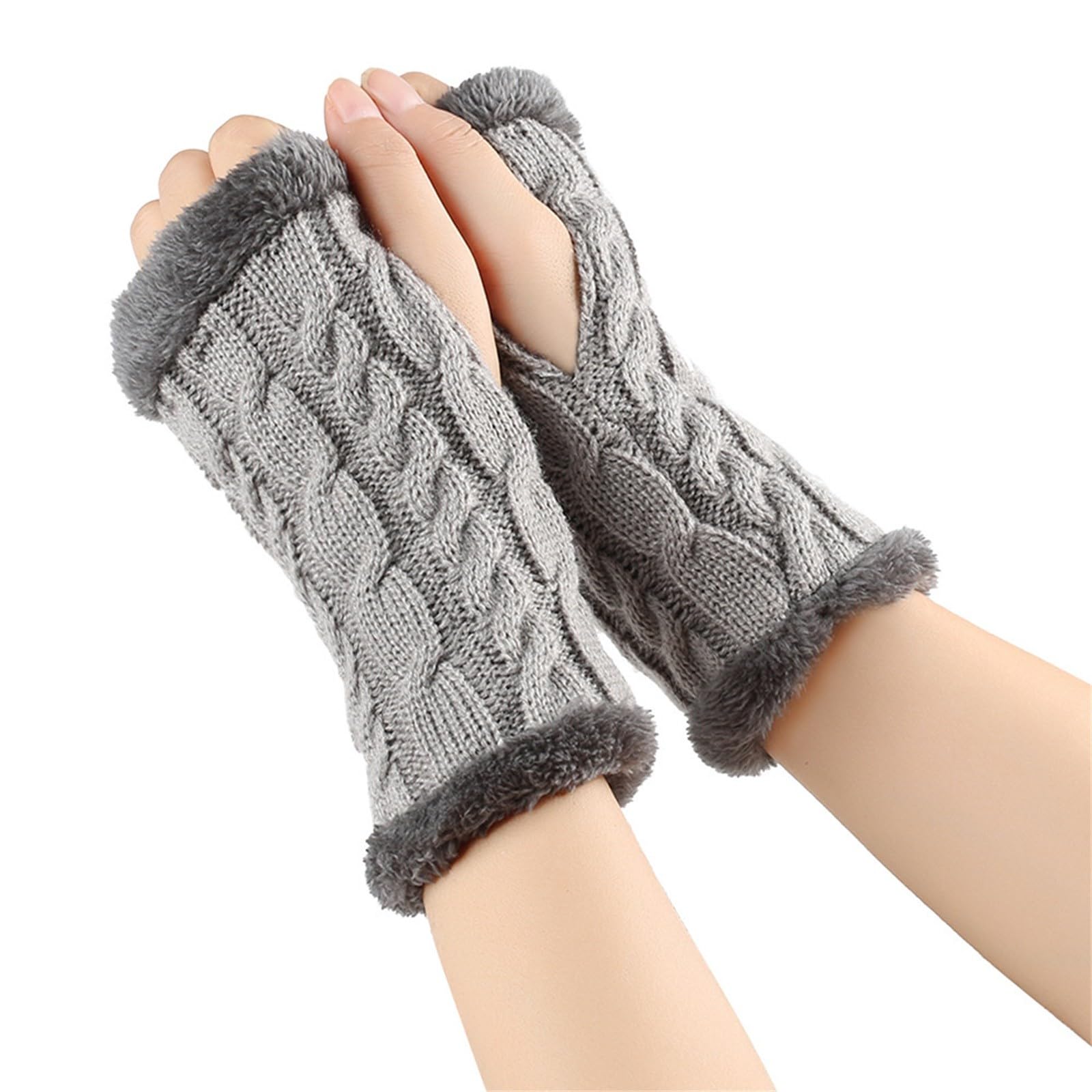 Fingerlose Handschuhe Damen Winter Y2K Warm Armstulpen Strickhandschuhe Verdickte Plüschhandschuhe Outdoor Wintersporthandschuhe Thermo Fleece Handschuhe Elegant Gestrickte Handschuhe Handwärmer von BIBOKAOKE