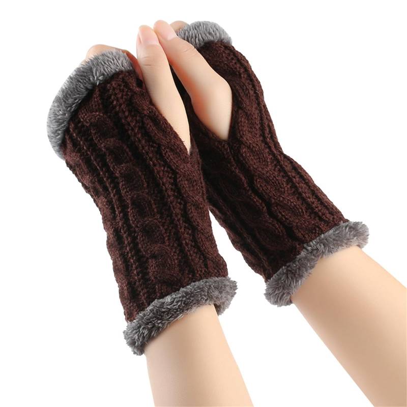 Fingerlose Handschuhe Damen Winter Y2K Warm Armstulpen Strickhandschuhe Verdickte Plüschhandschuhe Outdoor Wintersporthandschuhe Thermo Fleece Handschuhe Elegant Gestrickte Handschuhe Handwärmer von BIBOKAOKE