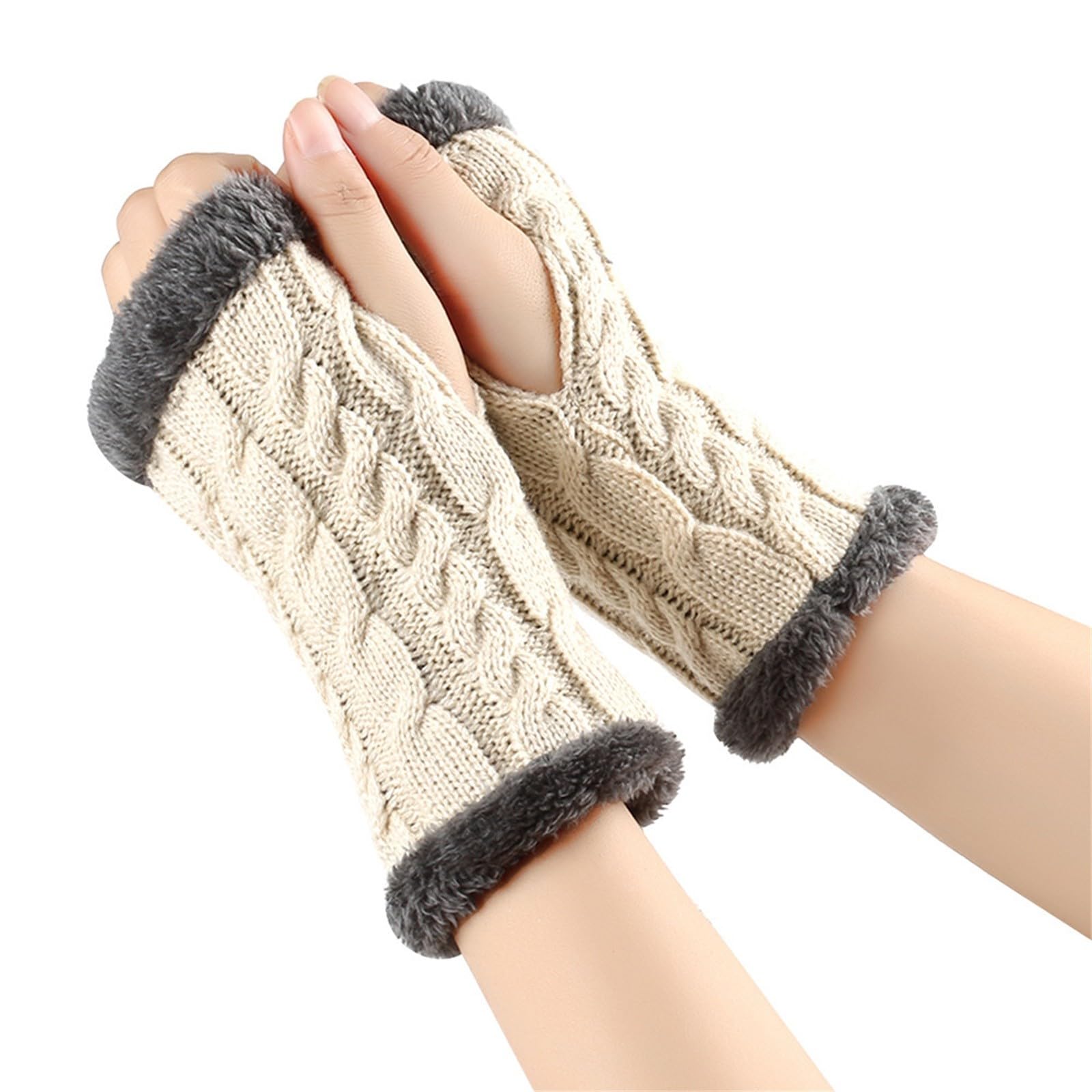 Fingerlose Handschuhe Damen Winter Y2K Warm Armstulpen Strickhandschuhe Verdickte Plüschhandschuhe Outdoor Wintersporthandschuhe Thermo Fleece Handschuhe Elegant Gestrickte Handschuhe Handwärmer von BIBOKAOKE