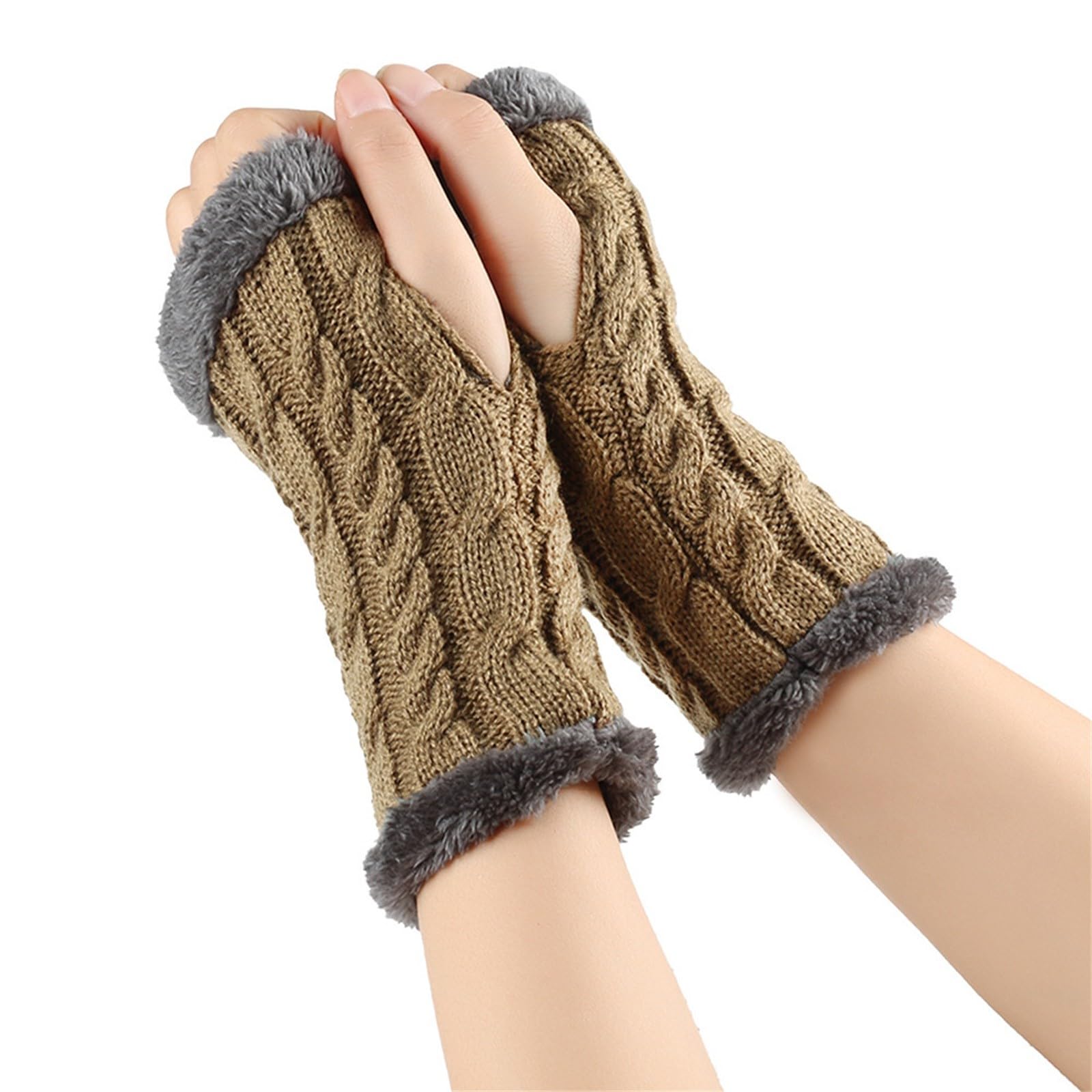 Fingerlose Handschuhe Damen Winter Y2K Warm Armstulpen Strickhandschuhe Verdickte Plüschhandschuhe Outdoor Wintersporthandschuhe Thermo Fleece Handschuhe Elegant Gestrickte Handschuhe Handwärmer von BIBOKAOKE