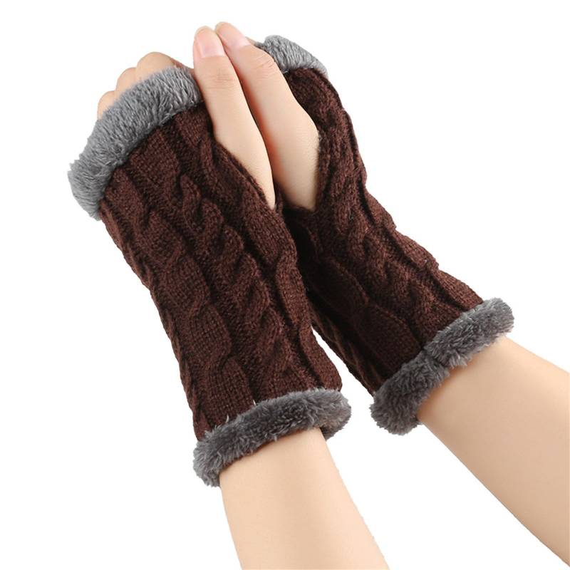 Fingerlose Handschuhe Damen Winter Y2K Warm Armstulpen Strickhandschuhe Verdickte Plüschhandschuhe Outdoor Wintersporthandschuhe Thermo Fleece Handschuhe Elegant Gestrickte Handschuhe Handwärmer von BIBOKAOKE