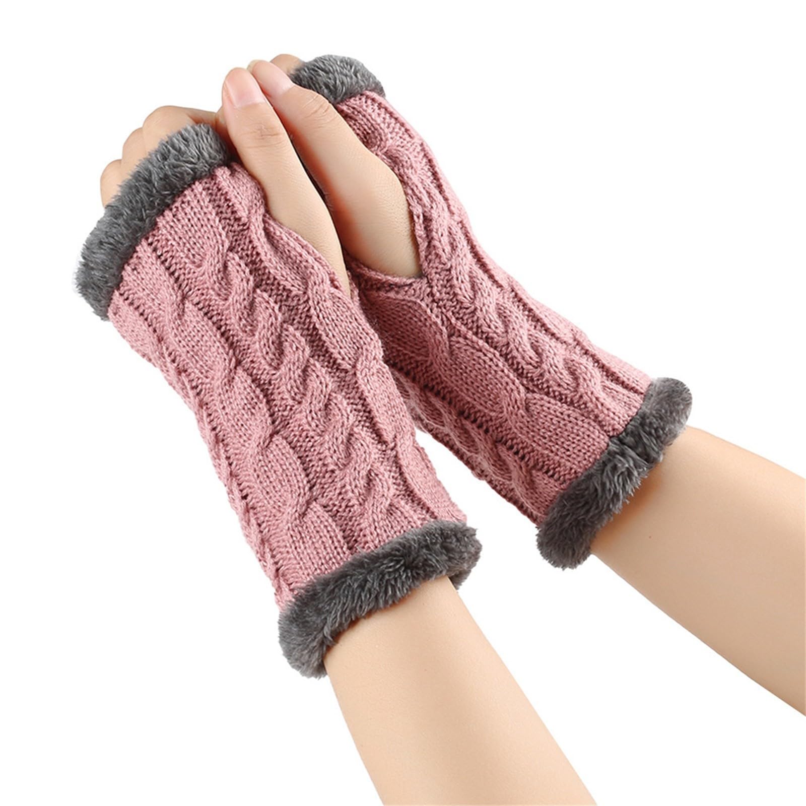 Fingerlose Handschuhe Damen Winter Y2K Warm Armstulpen Strickhandschuhe Verdickte Plüschhandschuhe Outdoor Wintersporthandschuhe Thermo Fleece Handschuhe Elegant Gestrickte Handschuhe Handwärmer von BIBOKAOKE