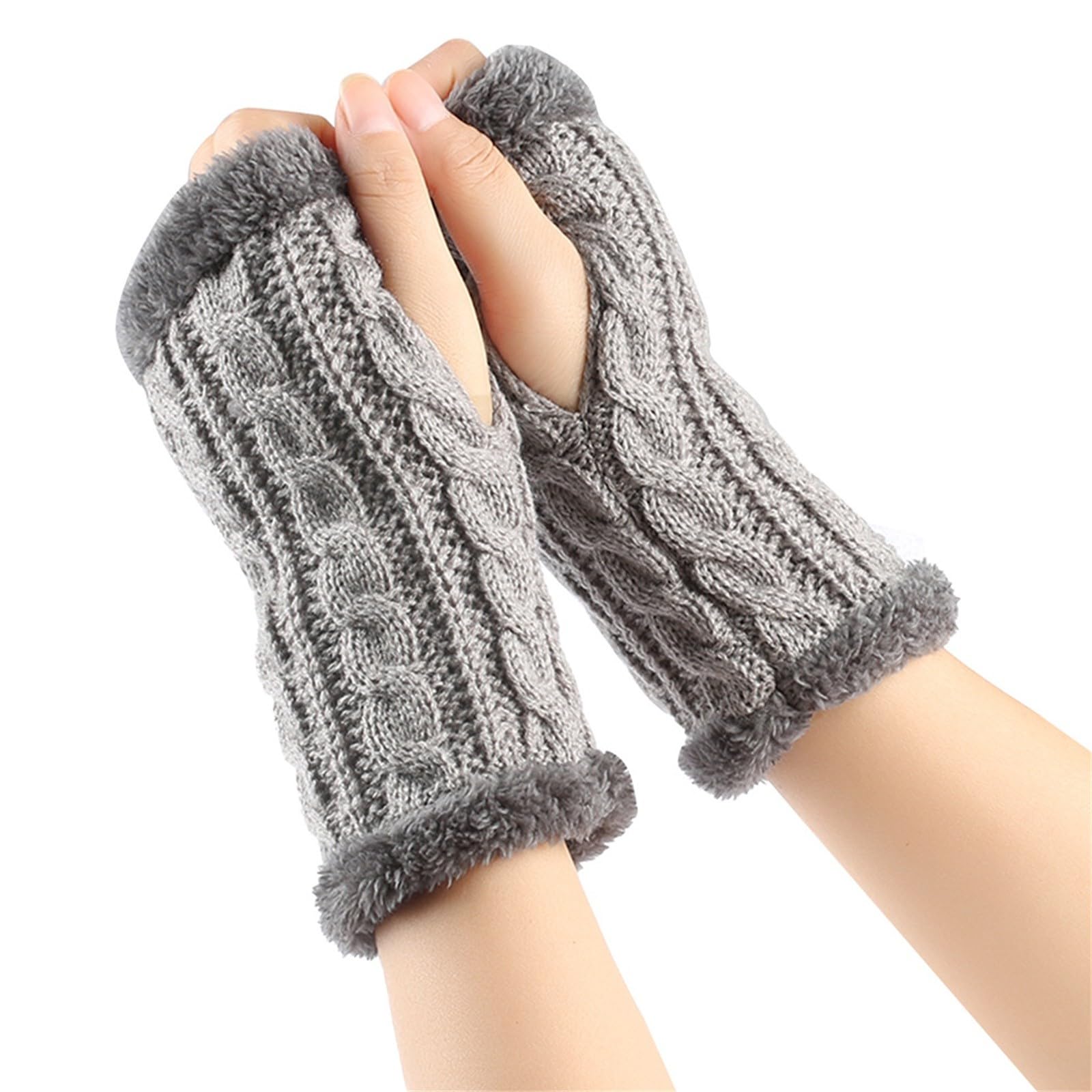 Fingerlose Handschuhe Damen Winter Y2K Warm Armstulpen Strickhandschuhe Verdickte Plüschhandschuhe Outdoor Wintersporthandschuhe Thermo Fleece Handschuhe Elegant Gestrickte Handschuhe Handwärmer von BIBOKAOKE