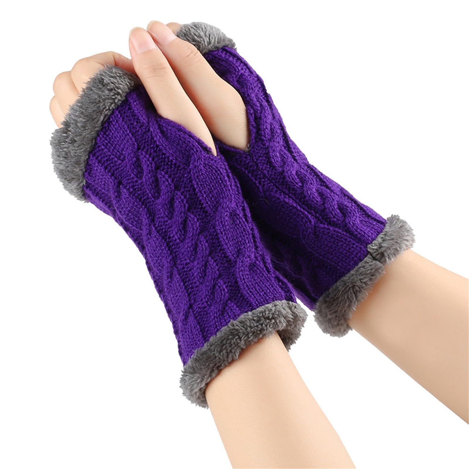 Fingerlose Handschuhe Damen Winter Y2K Warm Armstulpen Strickhandschuhe Verdickte Plüschhandschuhe Outdoor Wintersporthandschuhe Thermo Fleece Handschuhe Elegant Gestrickte Handschuhe Handwärmer von BIBOKAOKE