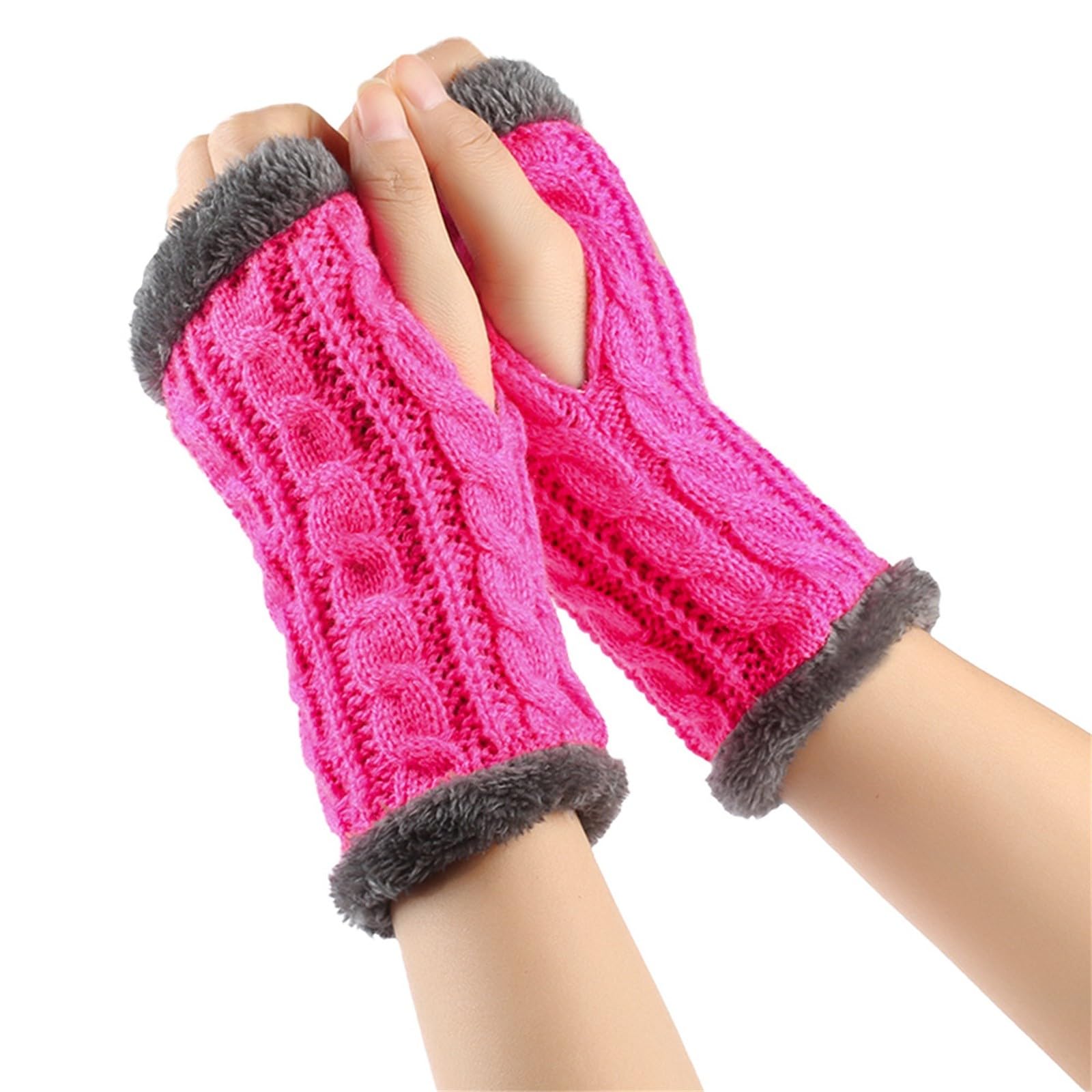 Fingerlose Handschuhe Damen Winter Y2K Warm Armstulpen Strickhandschuhe Verdickte Plüschhandschuhe Outdoor Wintersporthandschuhe Thermo Fleece Handschuhe Elegant Gestrickte Handschuhe Handwärmer von BIBOKAOKE