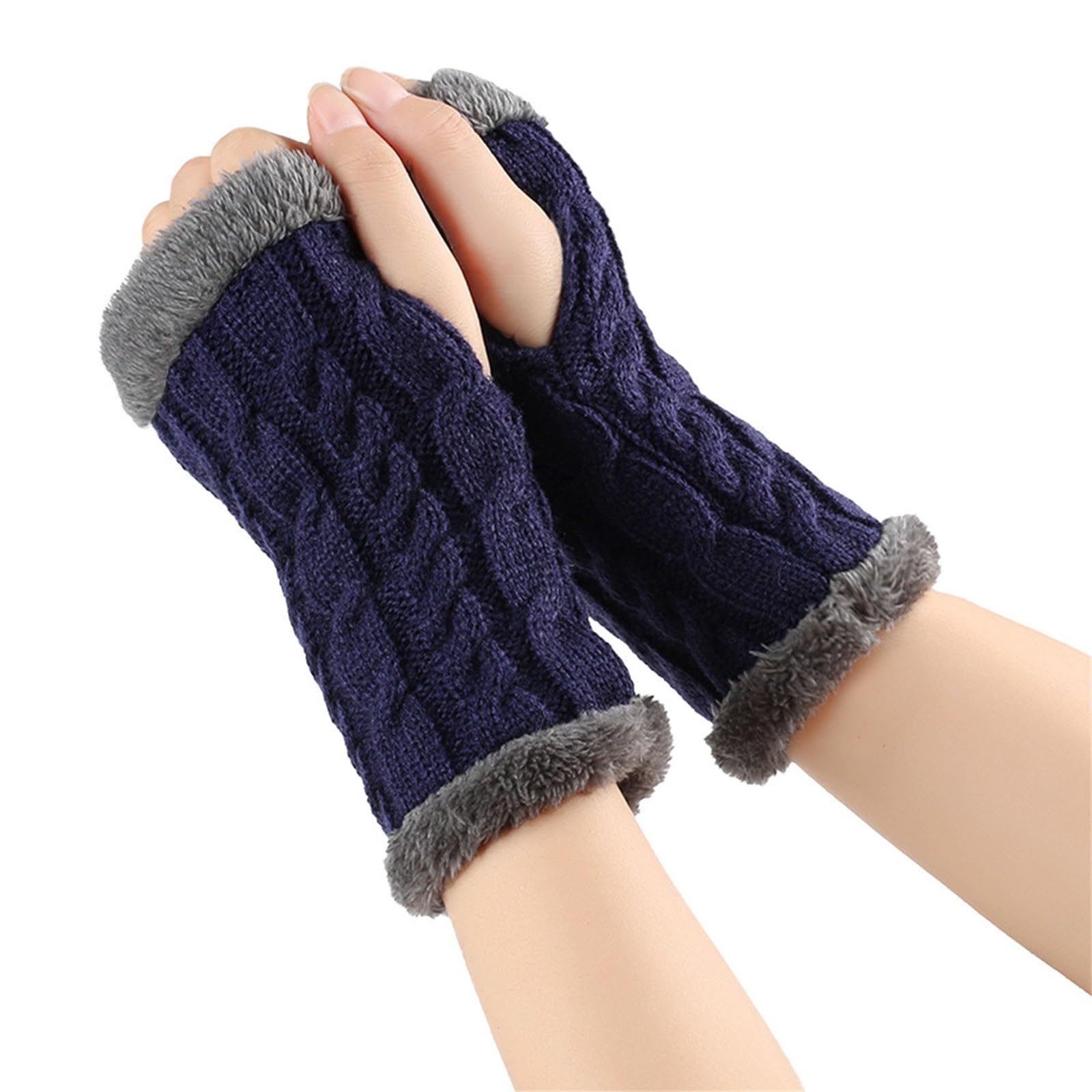 Fingerlose Handschuhe Damen Winter Y2K Warm Armstulpen Strickhandschuhe Verdickte Plüschhandschuhe Outdoor Wintersporthandschuhe Thermo Fleece Handschuhe Elegant Gestrickte Handschuhe Handwärmer von BIBOKAOKE