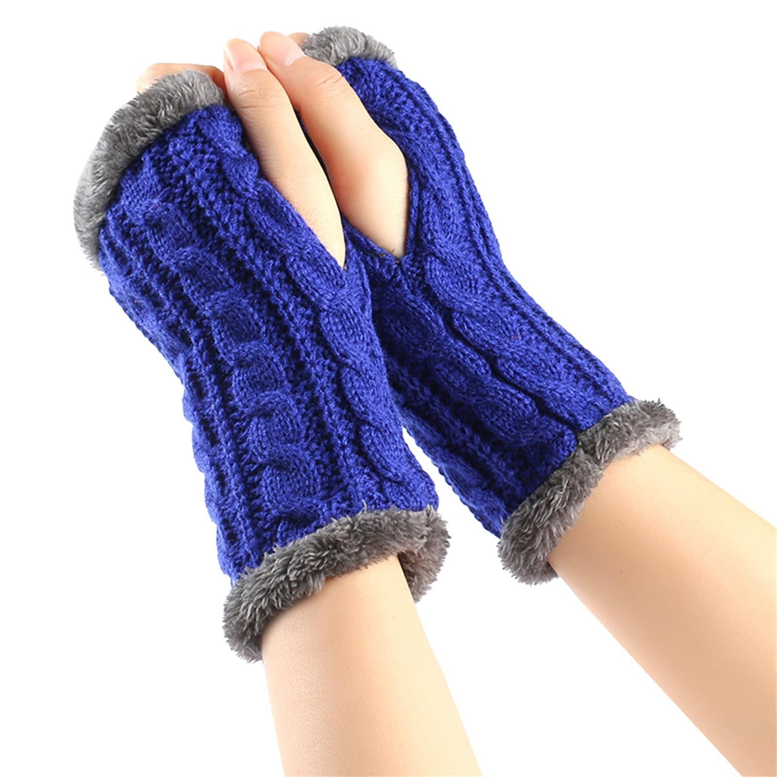 Fingerlose Handschuhe Damen Winter Y2K Warm Armstulpen Strickhandschuhe Verdickte Plüschhandschuhe Outdoor Wintersporthandschuhe Thermo Fleece Handschuhe Elegant Gestrickte Handschuhe Handwärmer von BIBOKAOKE