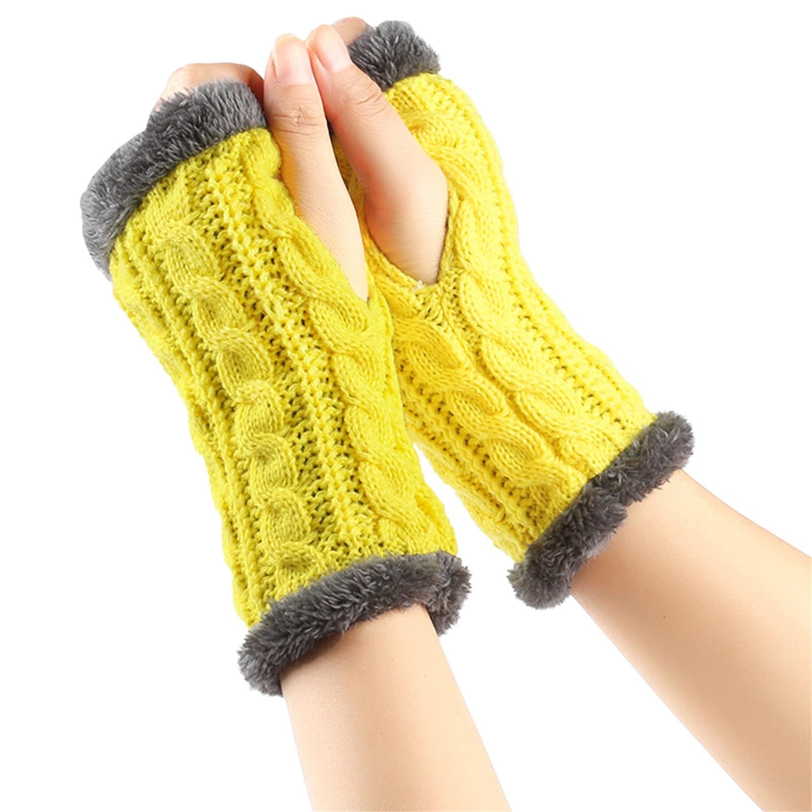 Fingerlose Handschuhe Damen Winter Y2K Warm Armstulpen Strickhandschuhe Verdickte Plüschhandschuhe Outdoor Wintersporthandschuhe Thermo Fleece Handschuhe Elegant Gestrickte Handschuhe Handwärmer von BIBOKAOKE