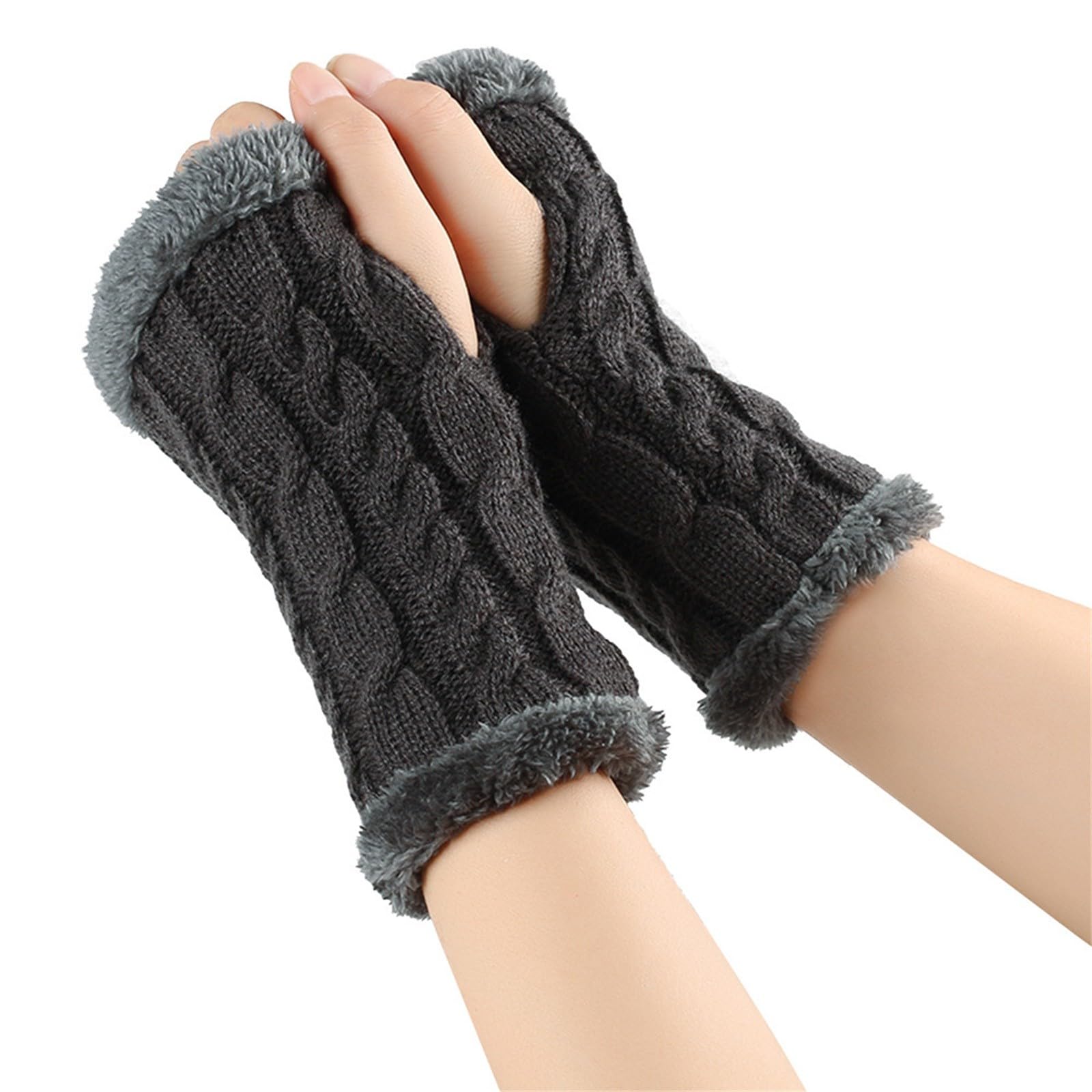 Fingerlose Handschuhe Damen Winter Y2K Warm Armstulpen Strickhandschuhe Verdickte Plüschhandschuhe Outdoor Wintersporthandschuhe Thermo Fleece Handschuhe Elegant Gestrickte Handschuhe Handwärmer von BIBOKAOKE