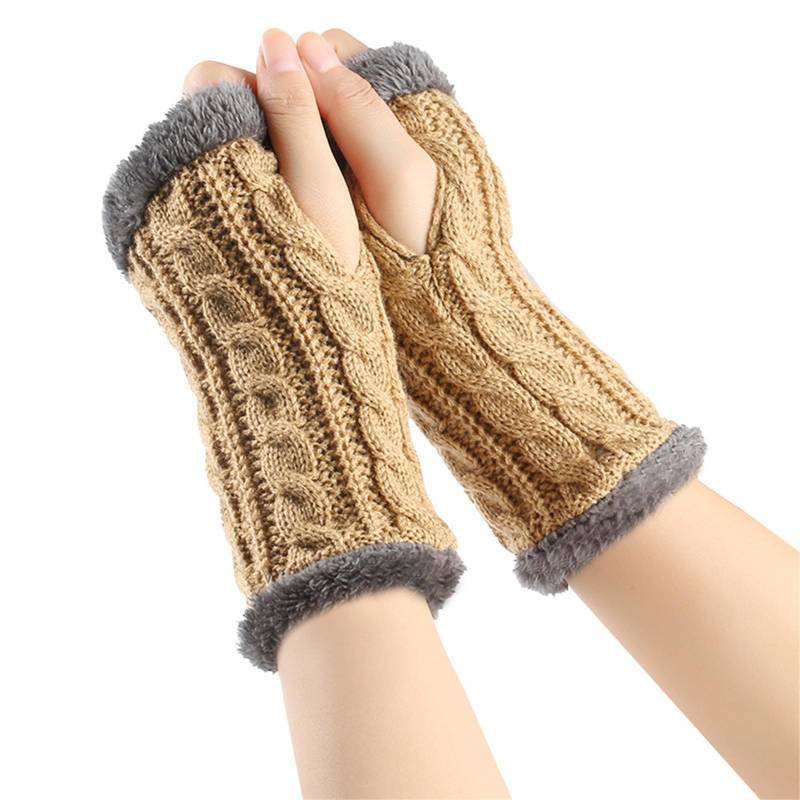 Fingerlose Handschuhe Damen Winter Y2K Warm Armstulpen Strickhandschuhe Verdickte Plüschhandschuhe Outdoor Wintersporthandschuhe Thermo Fleece Handschuhe Elegant Gestrickte Handschuhe Handwärmer von BIBOKAOKE