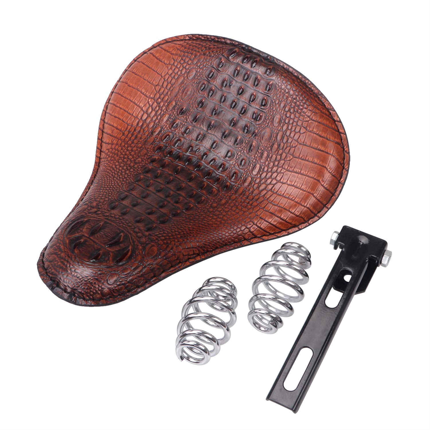 Bid4ze Brauner 7,6 cm Alligator Leder Solo Slim Sitz mit Federhalterung Kit kompatibel mit Harley Sportster XL 1200 883 48 Chopper Bobber Custom von BID4ZE