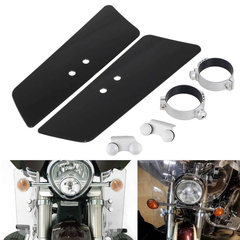 Bid4ze Motorrad Schwarz Gabel Windabweiser mit Montagezubehör Kit für Harley Touring Street Glide Road King Electra Glide H-onda Shadow 1100 Sabre XVS11A Universal Motorrad von BID4ZE