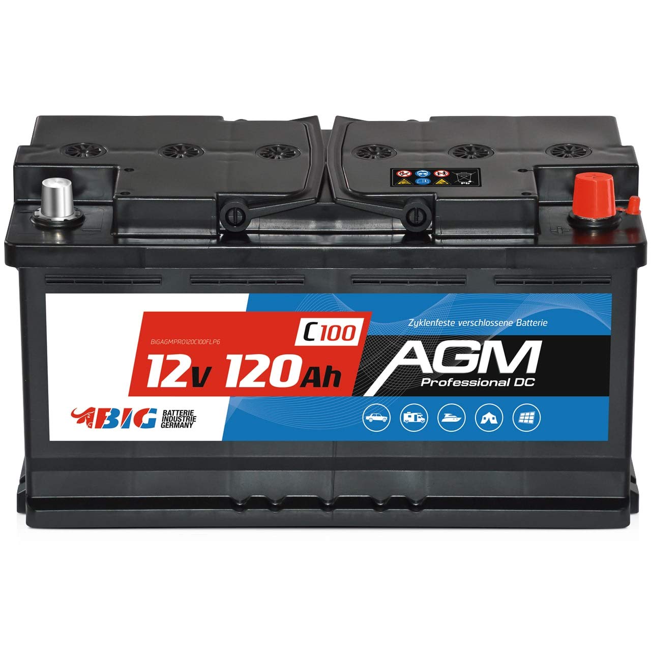 BIG Solarbatterie 12V 120Ah (C100) AGM Technologie Versorgungsbatterie autarker Stromspeicher Bootsbatterie Mover Wohnmobil Akku auslaufsicher von BIG Batterie