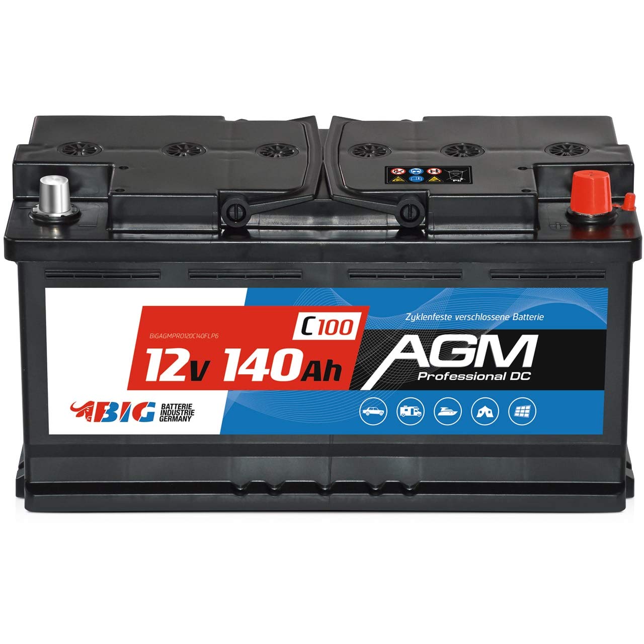 BIG Versorgungsbatterie AGM 12V 140Ah C100 Solar-Batterie für Wohnmobil statt 130Ah 120Ah von BIG