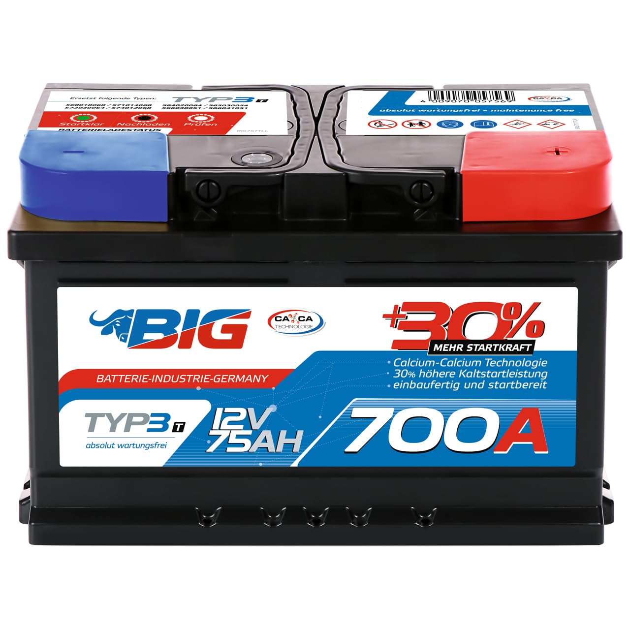 BIG +30% T-Modell (12V 75Ah 700A/EN) von BIG