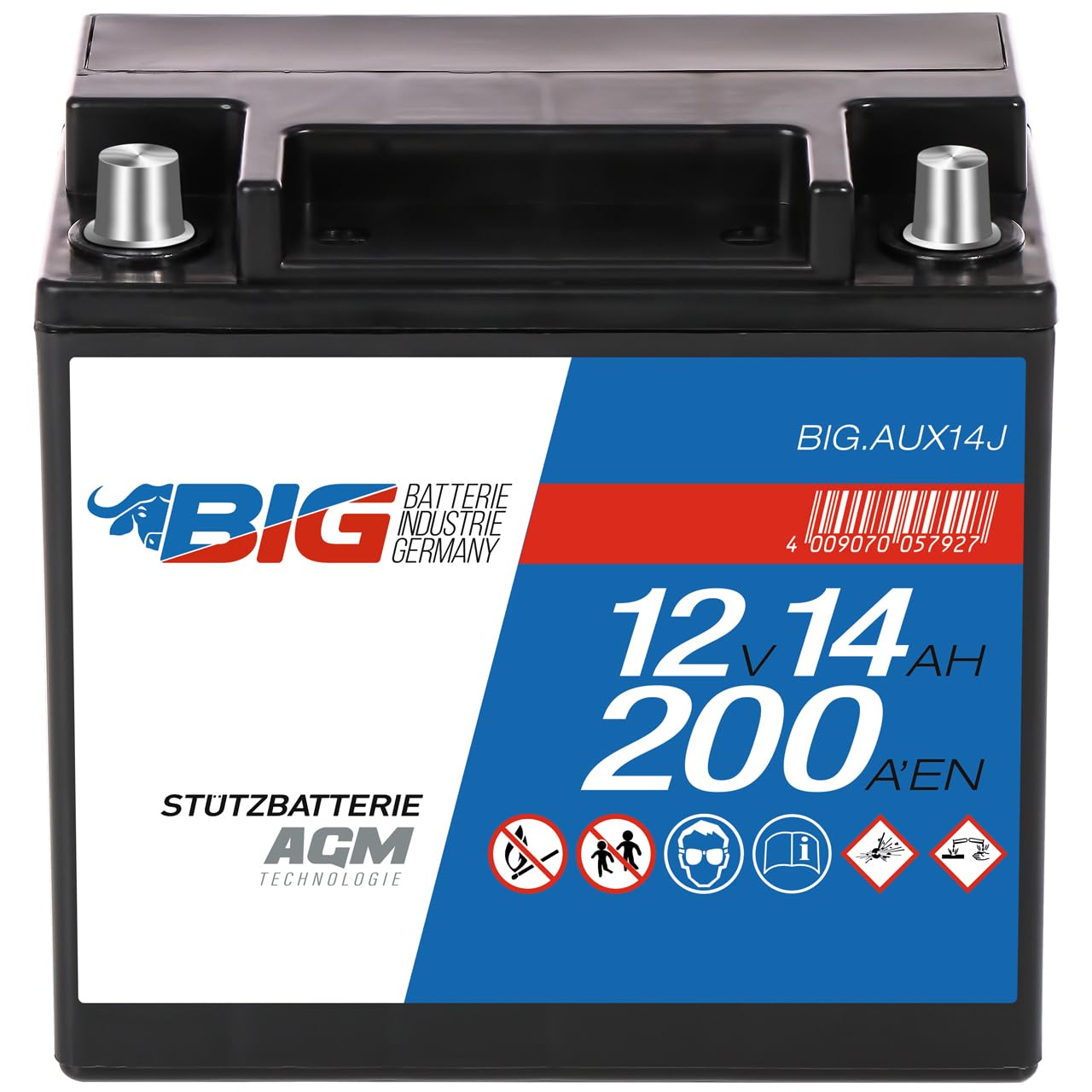 BIG AUX14-J Premium Stützbatterie AGM 12V 14Ah 200A/EN von BIG