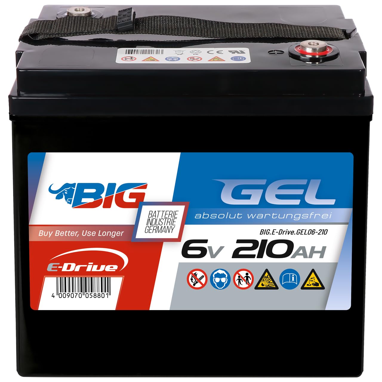 BIG E-Drive GEL Traktionsbatterie: Ideal für Rehatechnik, E-Scooter, Außenborder, Hebebühnen, Fördertechnik, Aufzüge, Robotik, FTS, Industrie, DC-Stromversorgung (6V - 210Ah) von BIG