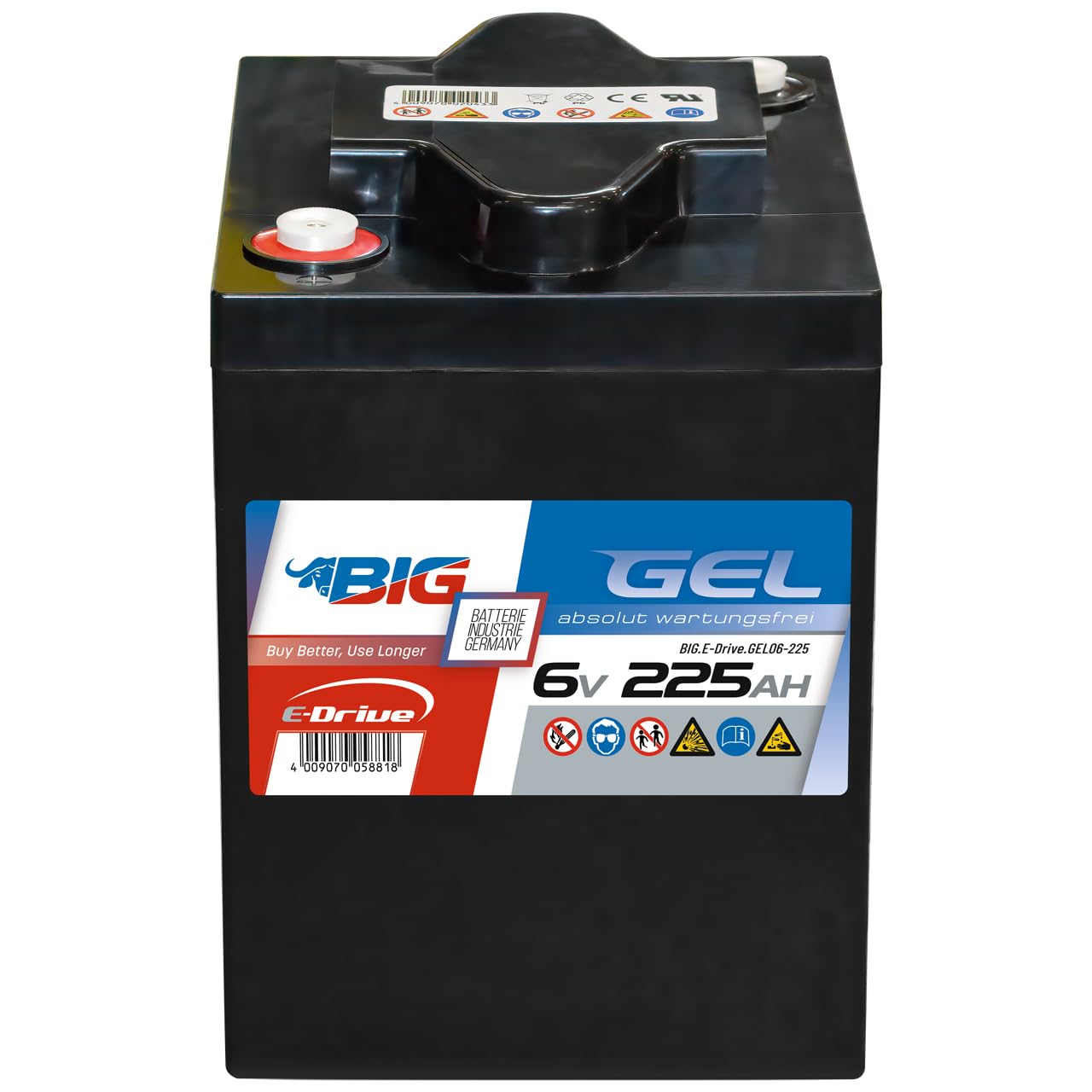 BIG E-Drive GEL Traktionsbatterie: Ideal für Rehatechnik, E-Scooter, Außenborder, Hebebühnen, Fördertechnik, Aufzüge, Robotik, FTS, Industrie, DC-Stromversorgung (6V - 225Ah) von BIG