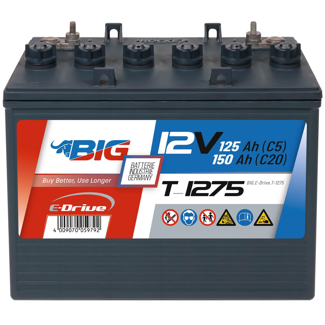 E-Drive AGM - Hochleistungs-Blei-Säure-Batterie für Hebebühnen und Reinigungsmaschinen - Zuverlässig, Langlebig, Effizient, 99% Recycelbar (T-1275-12V 150Ah) von BIG