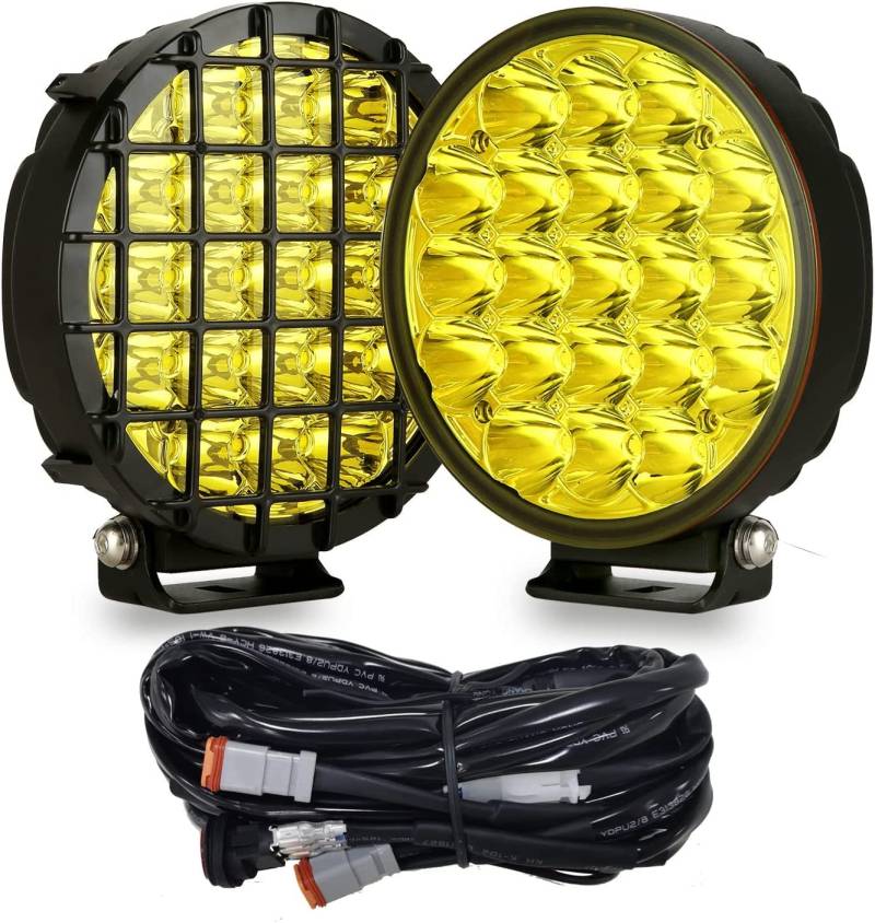 BIGLION.X Bernsteinfarbene runde LED-Offroad-Lichter 2 Stück 210 W gelber Fleck, der Nebelscheinwerferleisten-Stoßstangenscheinwerfer mit DT-Kabelbaum IP68 IP69K für Pickup-Truck ATV UTV SUV fährt von BIGLION.X