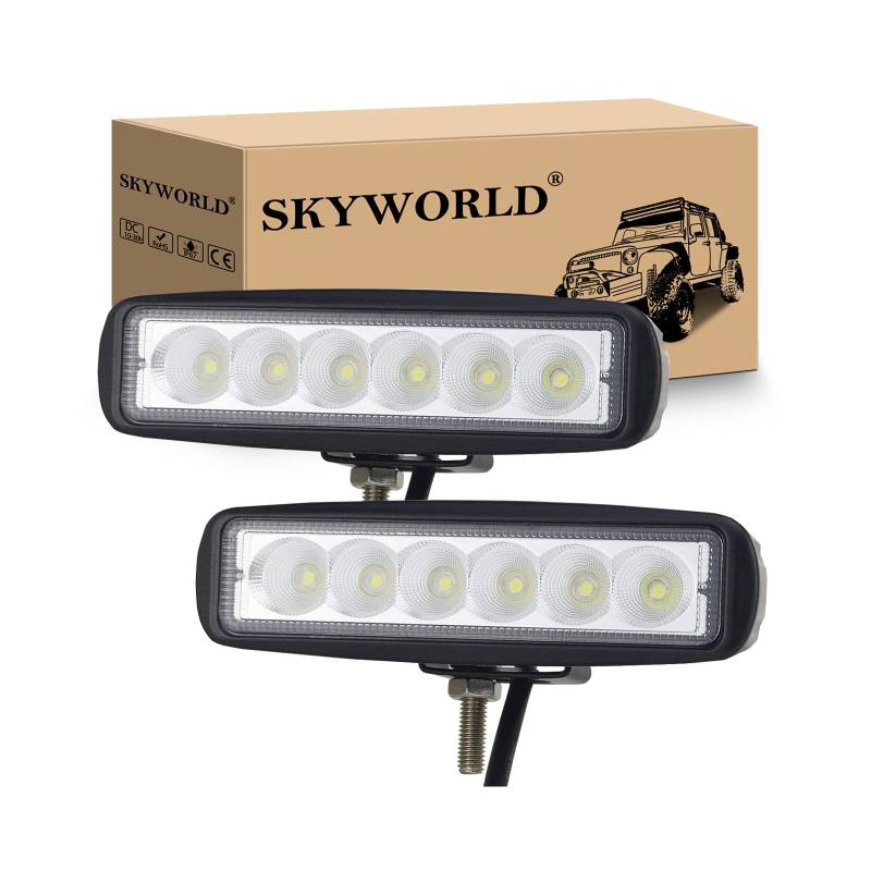 SKYWORLD LED Arbeitsscheinwerfer, 2 x 18W LED Scheinwerfer 12V 24V Rückfahrscheinwerfer Offroad Flutlicht Zusatzscheinwerfer 6000K IP67 Wasserdicht für Auto SUV Truck Traktor oder schweres Gerät von SKYWORLD