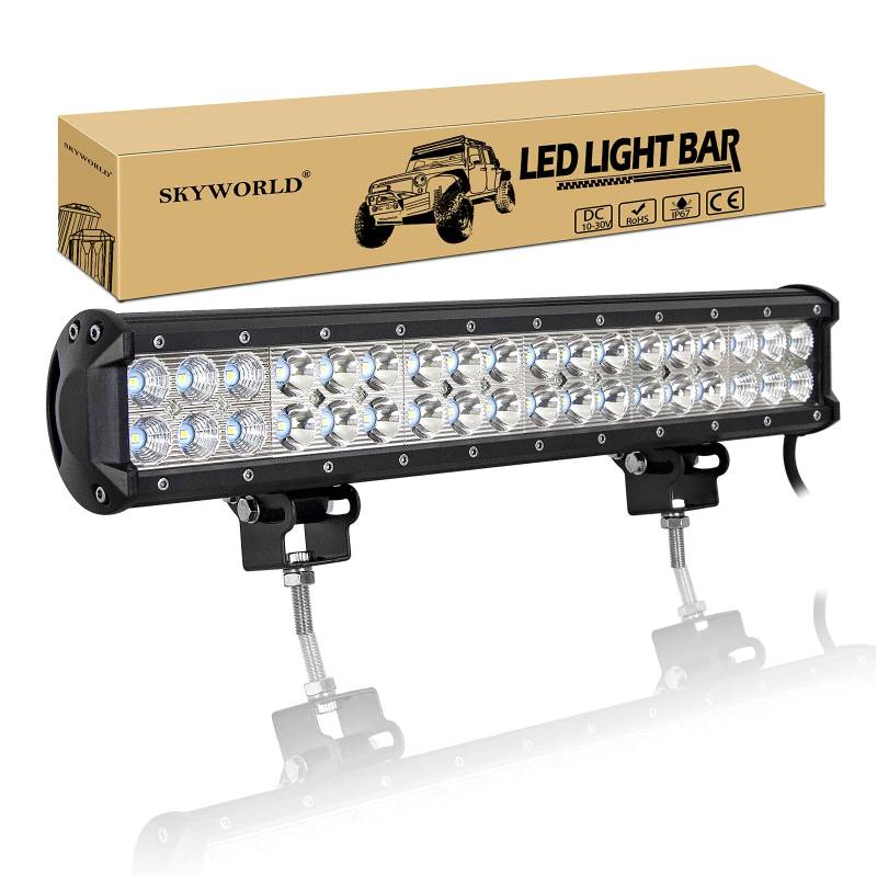 SKYWORLD led zusatzscheinwerfer bar, Zweireihiges wasserdicht 18 Zoll 45cm 108W Scheinwerfer Flutlicht Combo offroad scheinwerfer für 4x4 LKW Auto SUV Traktor Traktoren Arbeitsleuchte Offroad 12V 24V von SKYWORLD