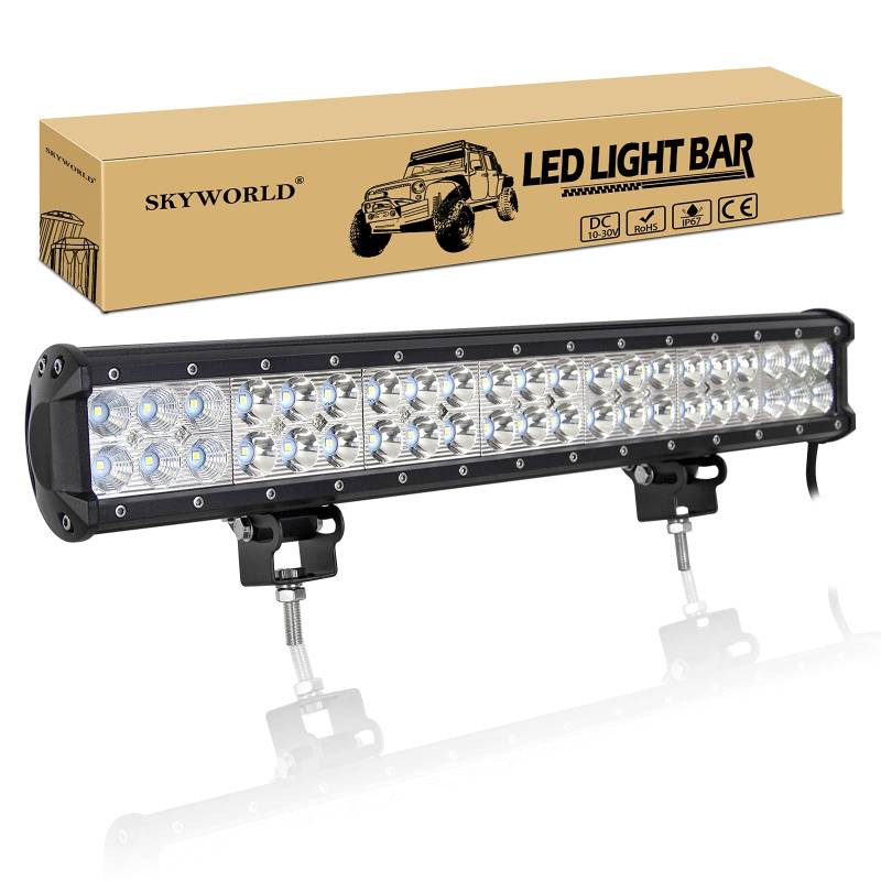 SKYWORLD 20 Zoll 50cm 126W Led Arbeitsscheinwerfer Bar, Led Bar Offroad Zusatzscheinwerfer Scheinwerfer 12V 24V Auto LED Arbeit Licht Bar Wasserdicht für SUV UTV ATV KFZ Traktor Truck 4x4 lightbar von SKYWORLD